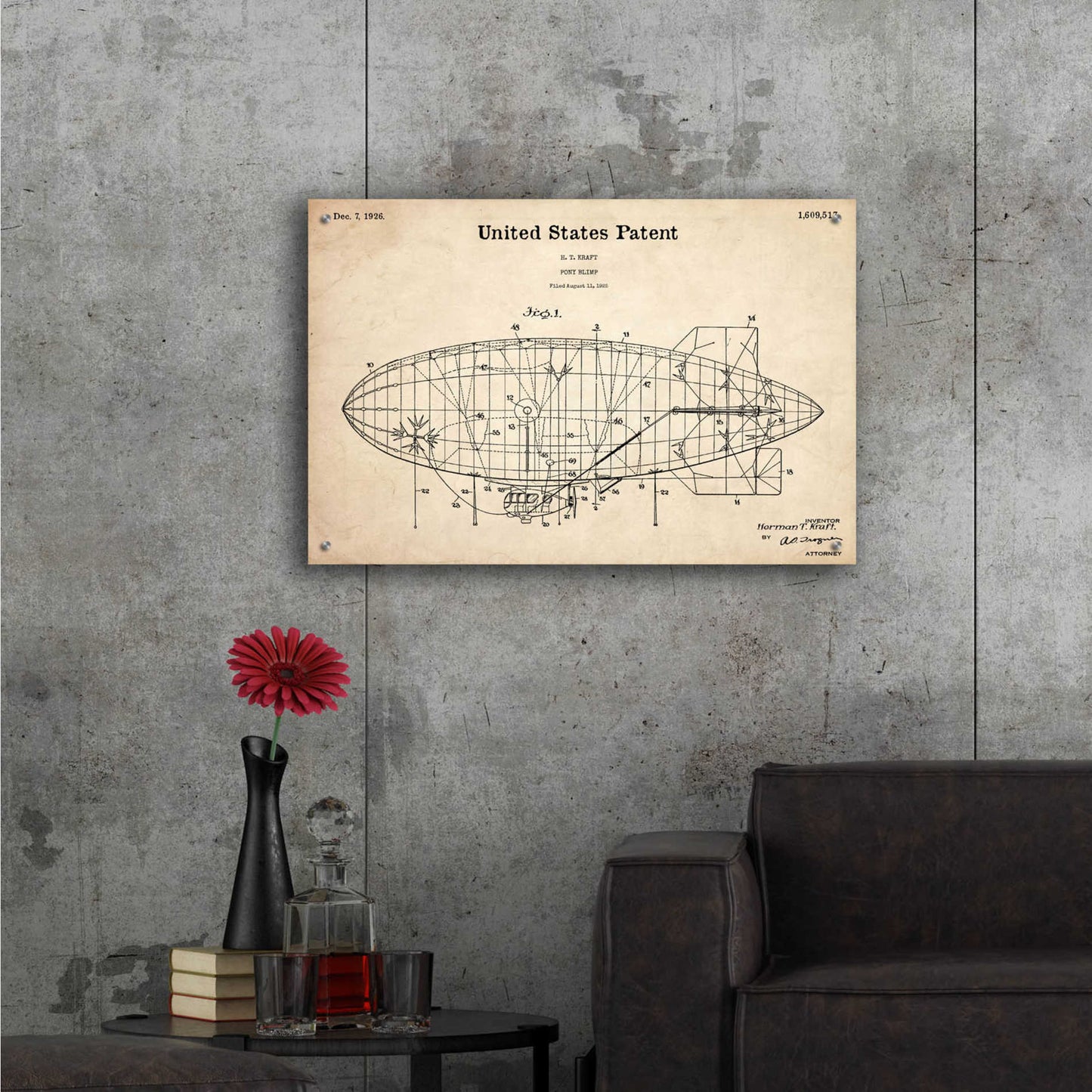 Epic Art 'Pony Blimp Blueprint Patent Parchment,' Acrylic Glass Wall Art,36x24