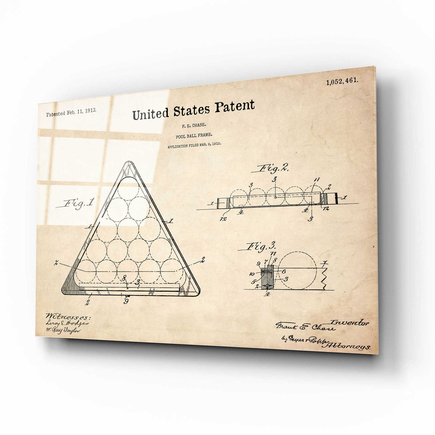 Epic Art 'Pool Ball Frame Blueprint Patent Parchment,' Acrylic Glass Wall Art,16x12