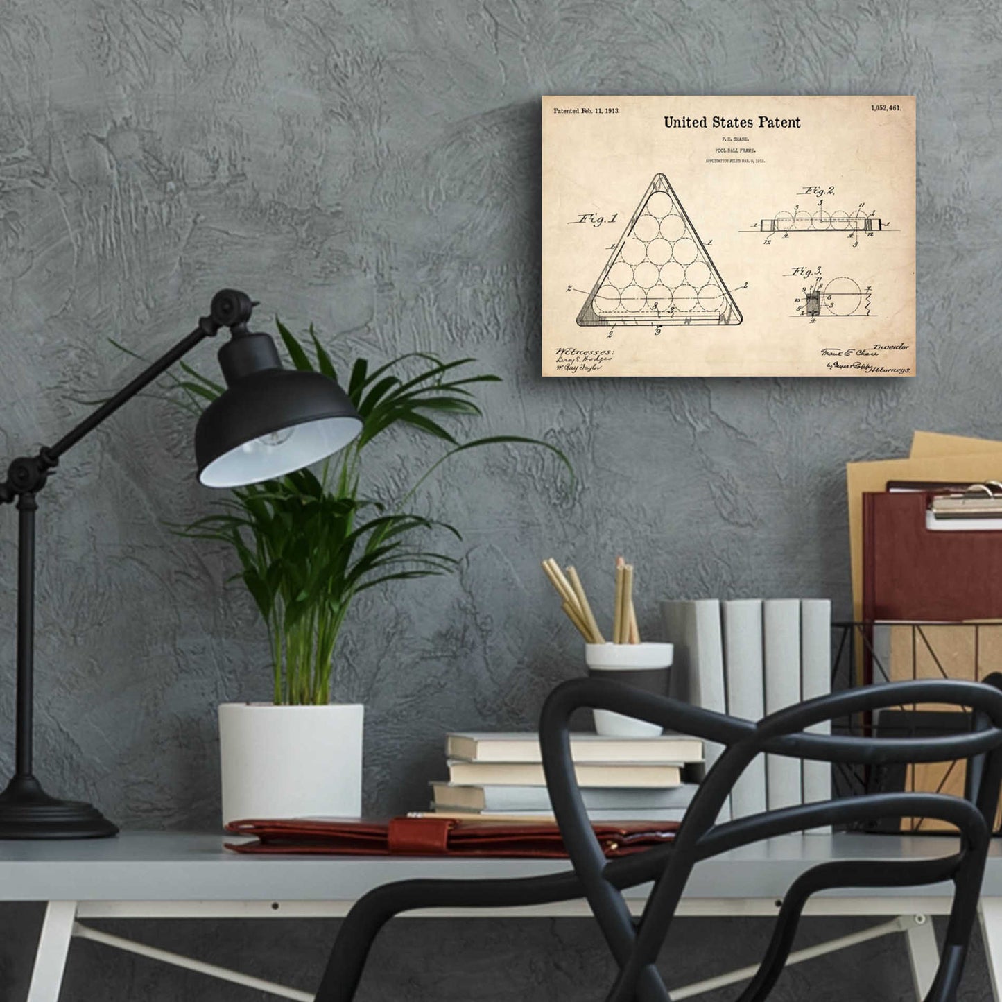 Epic Art 'Pool Ball Frame Blueprint Patent Parchment,' Acrylic Glass Wall Art,16x12