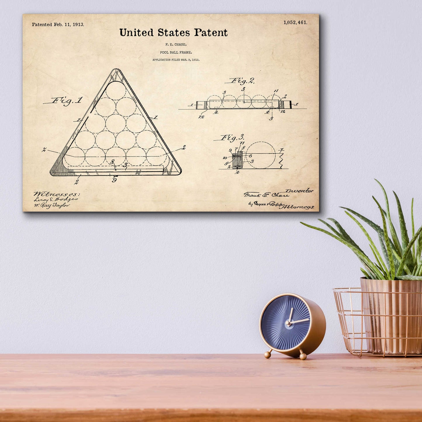 Epic Art 'Pool Ball Frame Blueprint Patent Parchment,' Acrylic Glass Wall Art,16x12