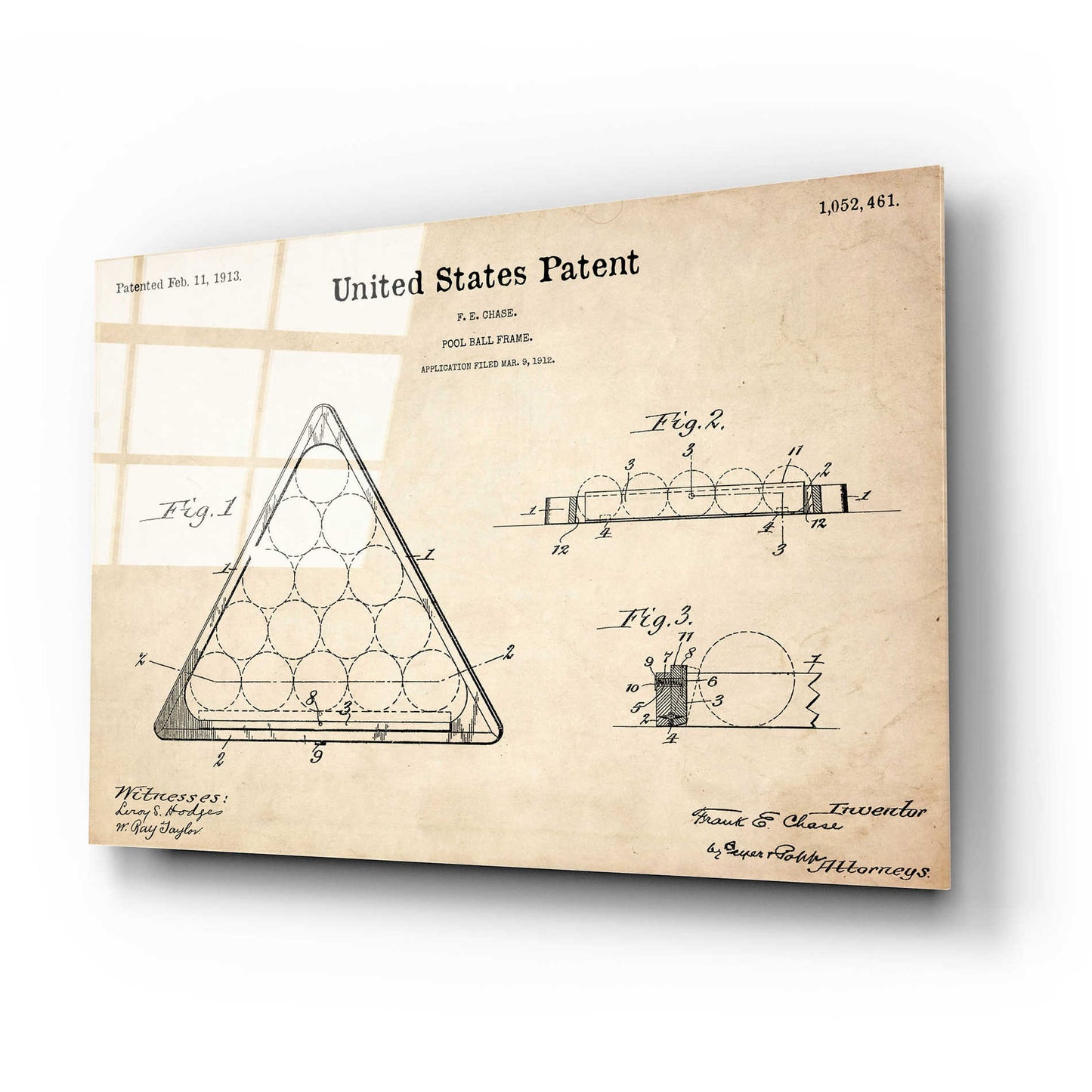 Epic Art 'Pool Ball Frame Blueprint Patent Parchment,' Acrylic Glass Wall Art,24x16