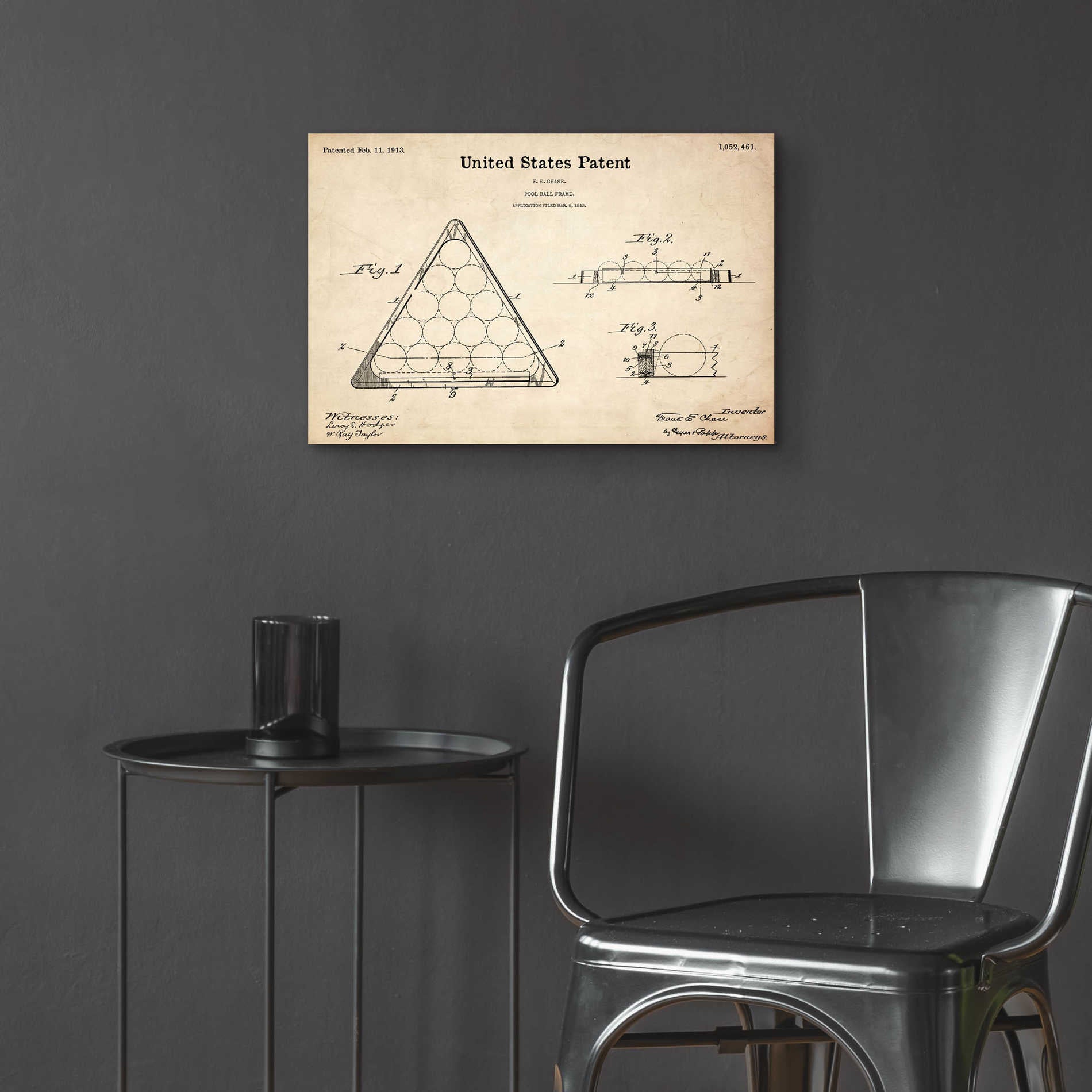 Epic Art 'Pool Ball Frame Blueprint Patent Parchment,' Acrylic Glass Wall Art,24x16