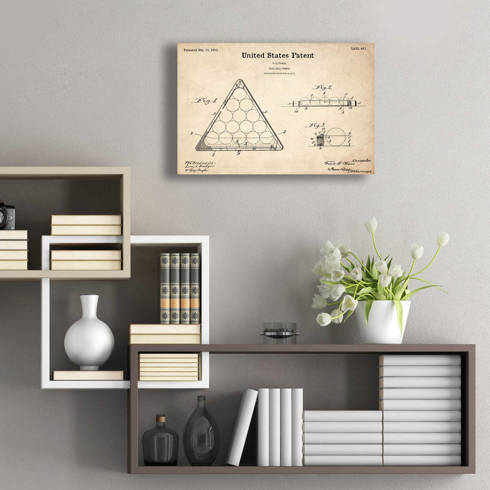 Epic Art 'Pool Ball Frame Blueprint Patent Parchment,' Acrylic Glass Wall Art,24x16