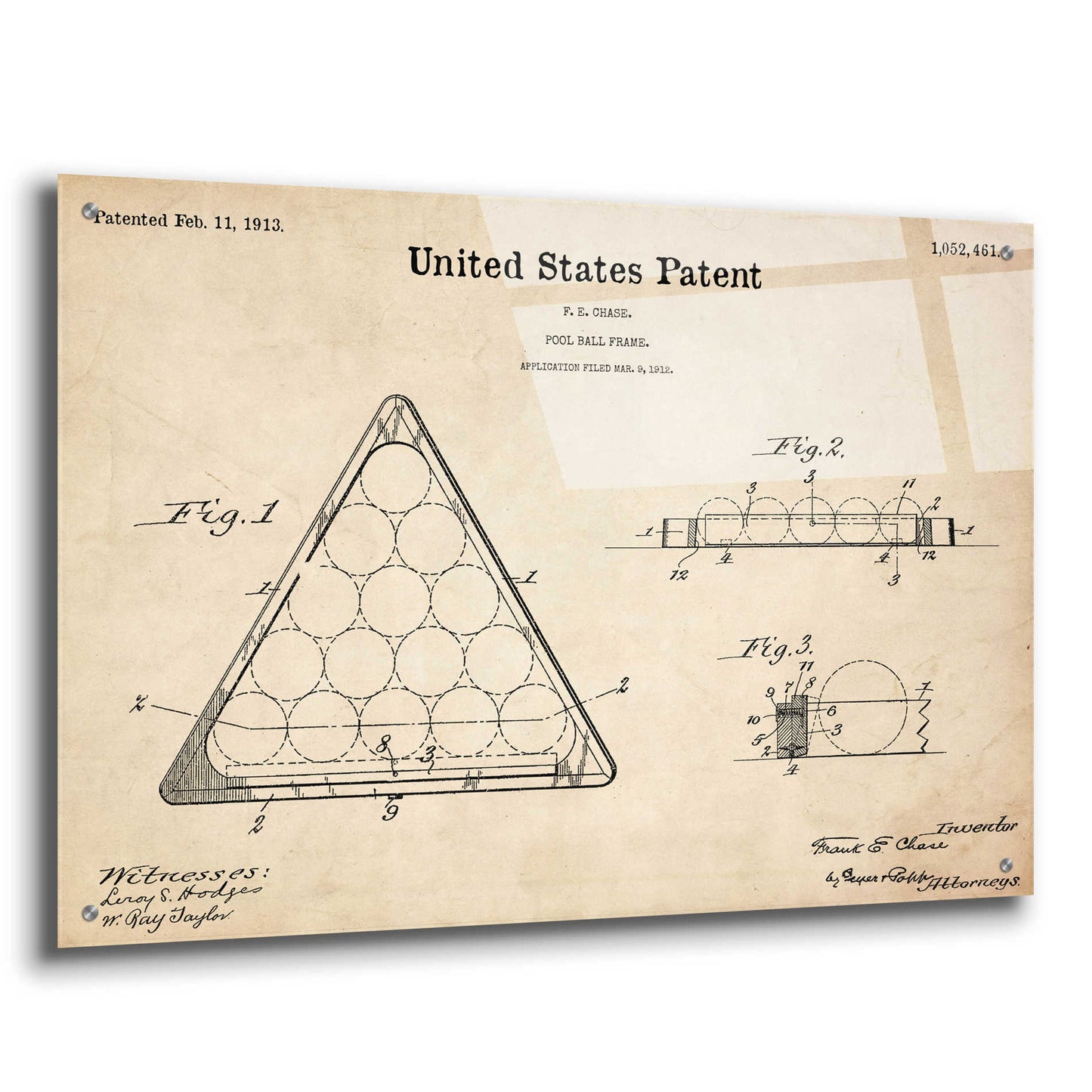 Epic Art 'Pool Ball Frame Blueprint Patent Parchment,' Acrylic Glass Wall Art,36x24