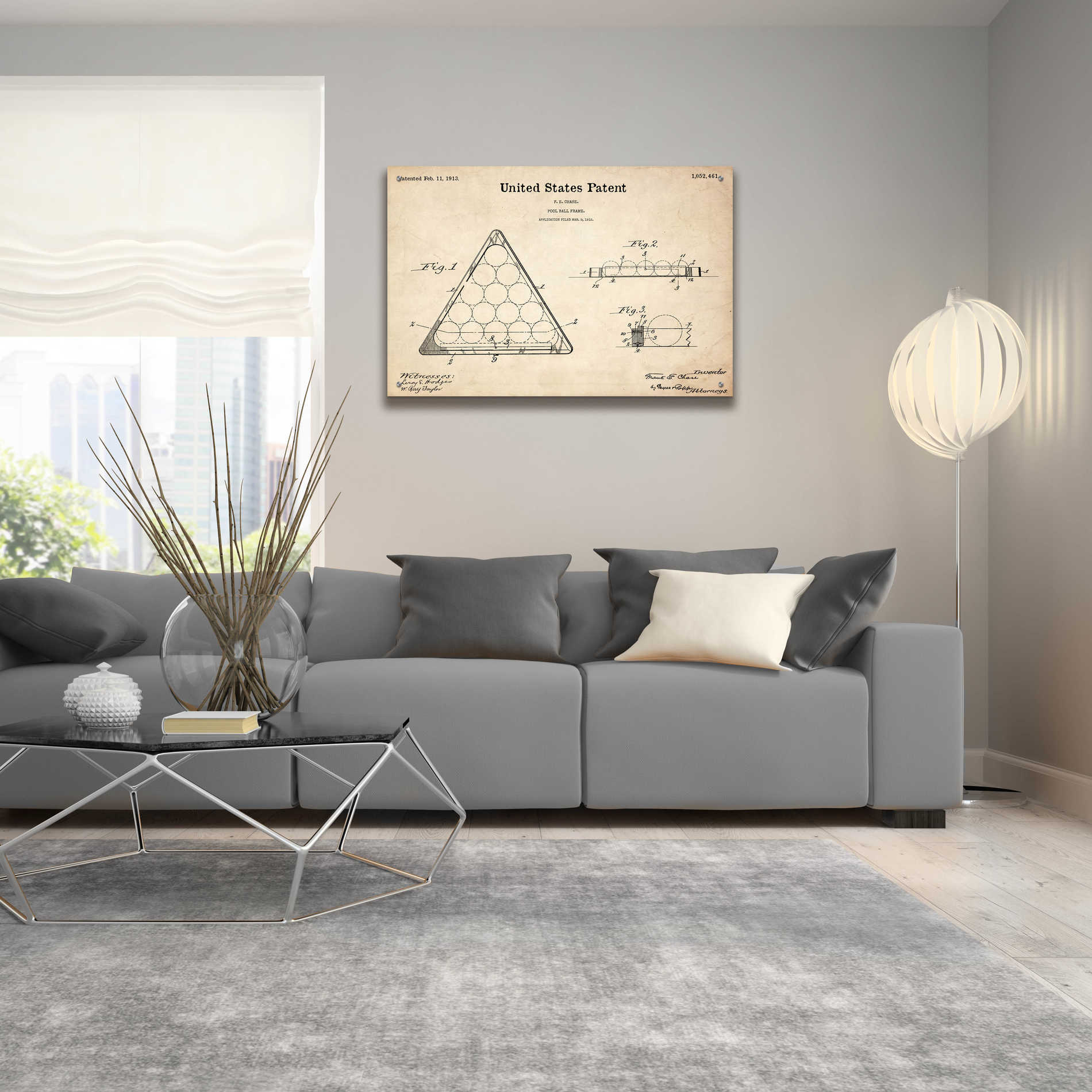 Epic Art 'Pool Ball Frame Blueprint Patent Parchment,' Acrylic Glass Wall Art,36x24