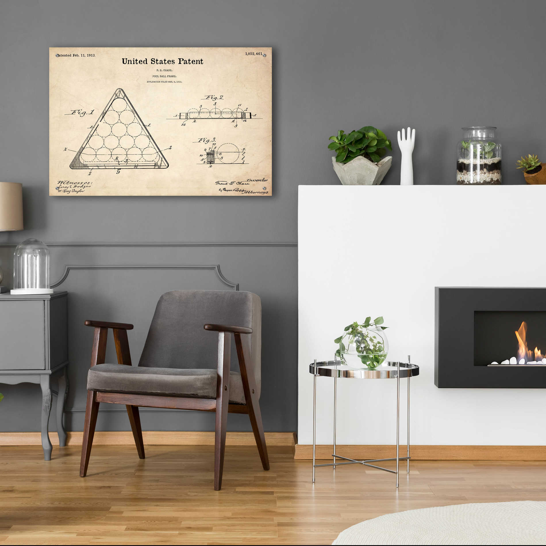 Epic Art 'Pool Ball Frame Blueprint Patent Parchment,' Acrylic Glass Wall Art,36x24