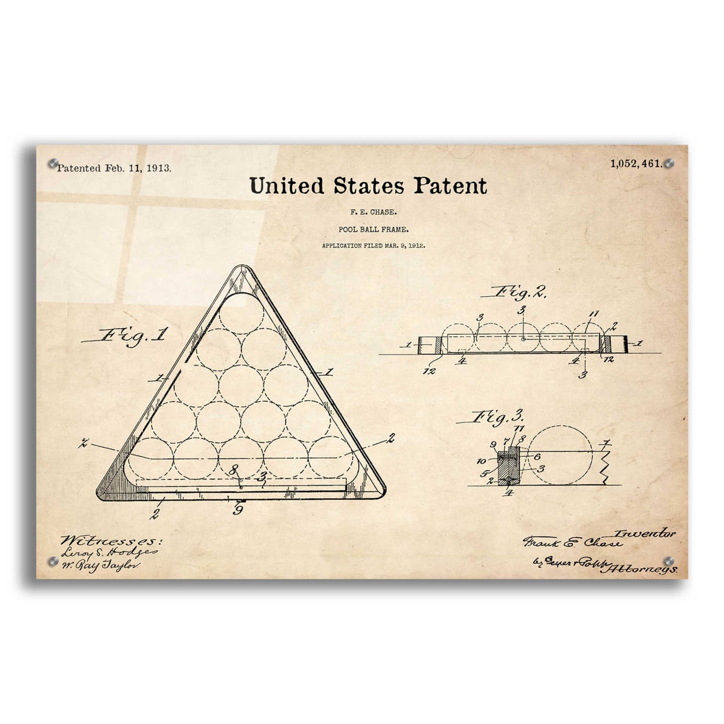 Epic Art 'Pool Ball Frame Blueprint Patent Parchment,' Acrylic Glass Wall Art,36x24