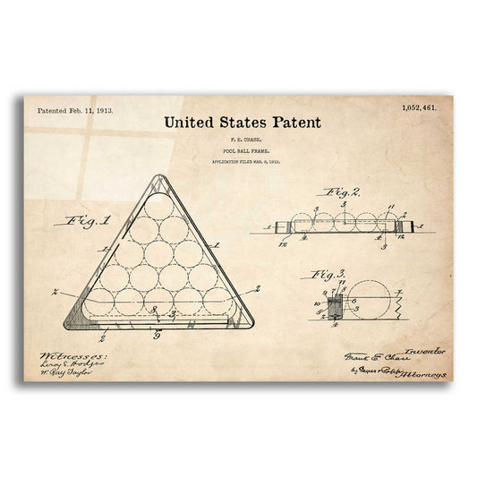 Epic Art 'Pool Ball Frame Blueprint Patent Parchment,' Acrylic Glass Wall Art,16x12x1.1x0,26x18x1.1x0,34x26x1.74x0,54x40x1.74x0