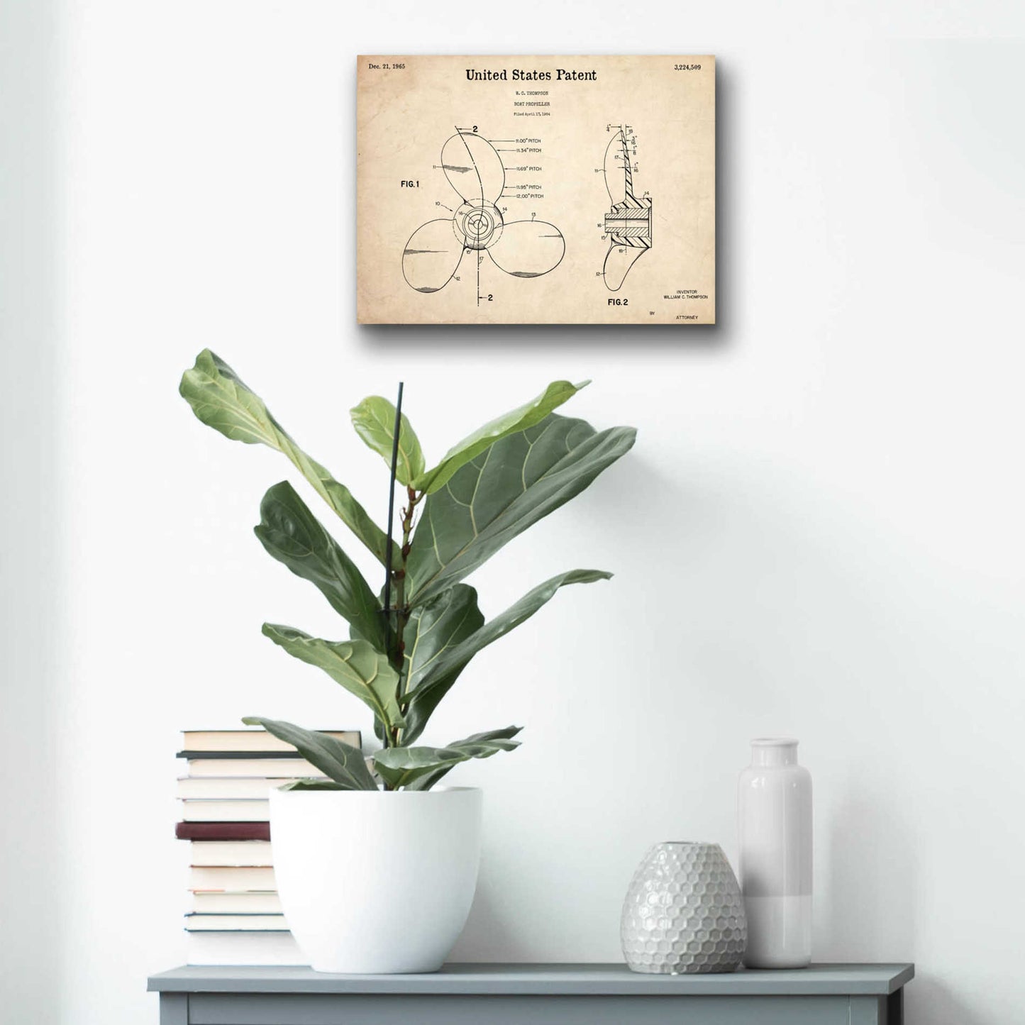 Epic Art 'Boat Propeller Blueprint Patent Parchment,' Acrylic Glass Wall Art,16x12