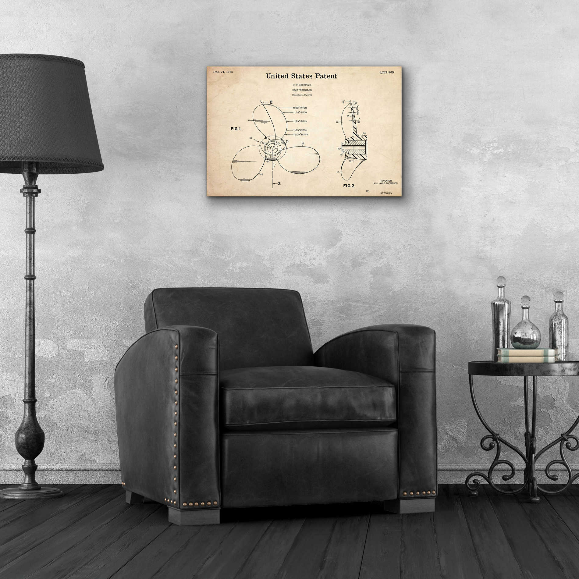 Epic Art 'Boat Propeller Blueprint Patent Parchment,' Acrylic Glass Wall Art,24x16