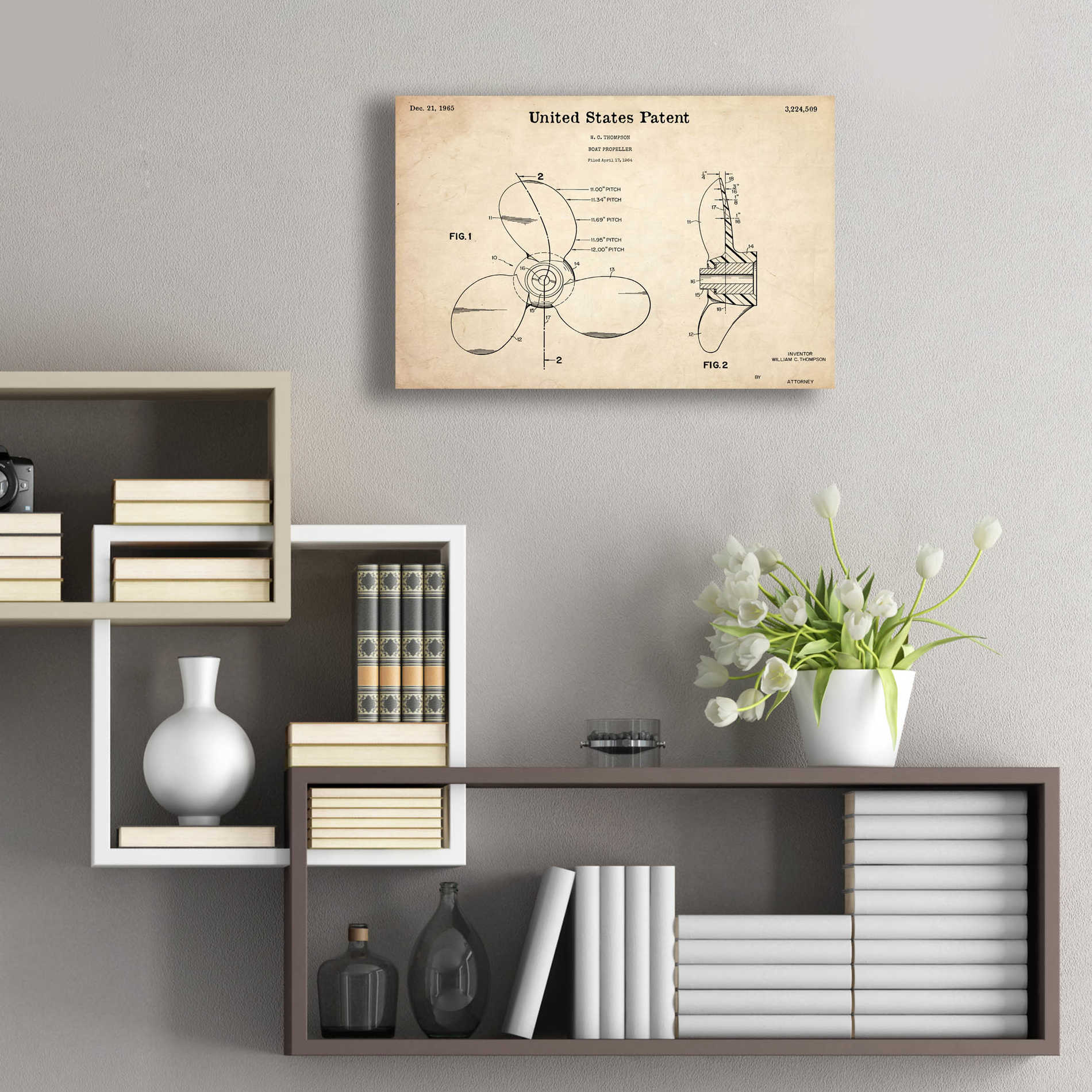 Epic Art 'Boat Propeller Blueprint Patent Parchment,' Acrylic Glass Wall Art,24x16