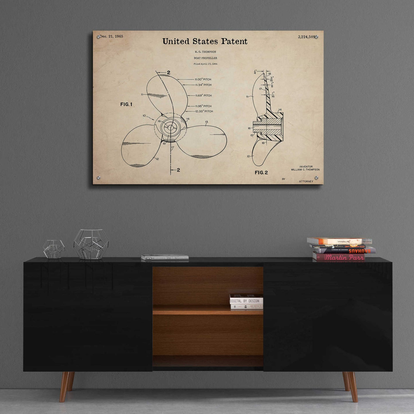 Epic Art 'Boat Propeller Blueprint Patent Parchment,' Acrylic Glass Wall Art,36x24