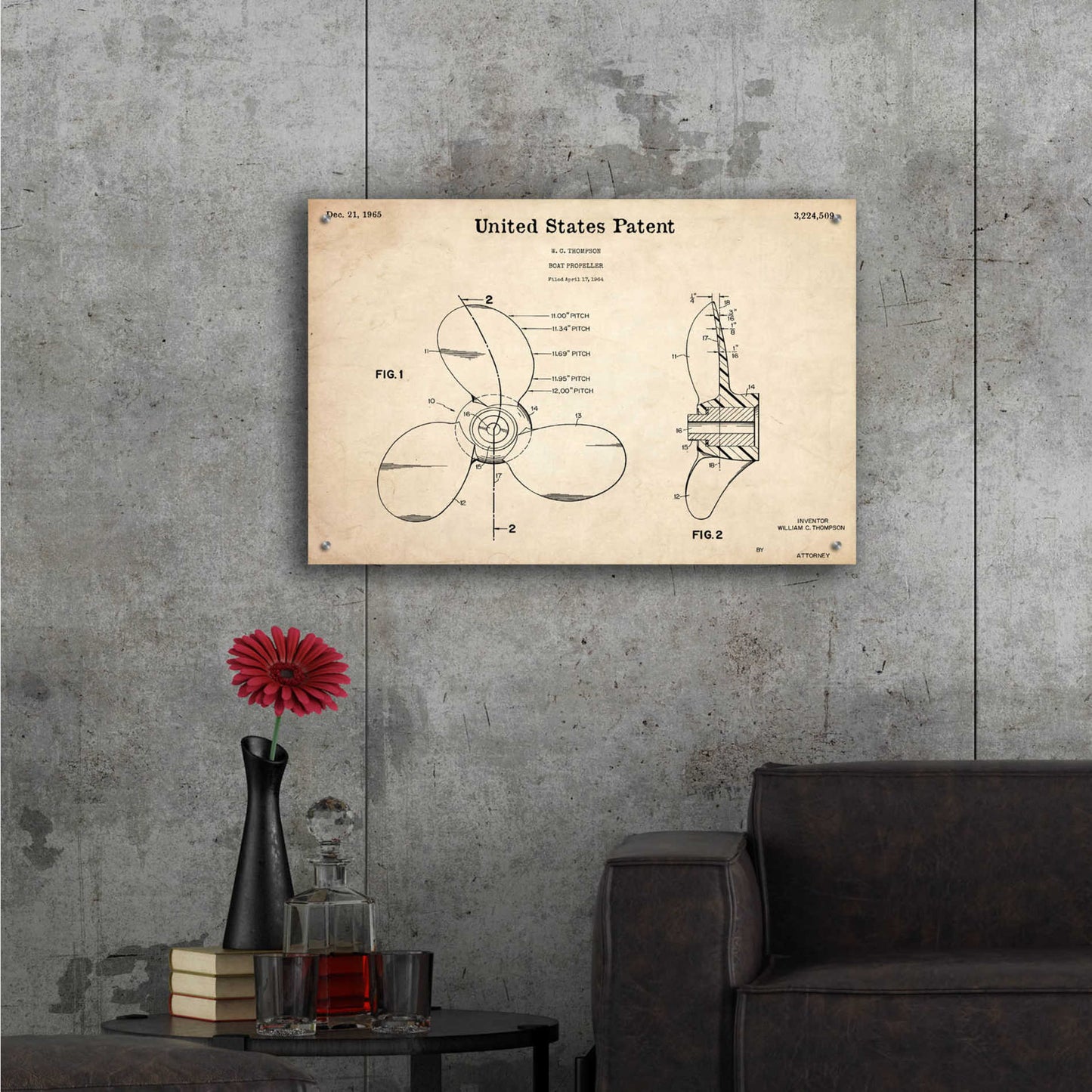 Epic Art 'Boat Propeller Blueprint Patent Parchment,' Acrylic Glass Wall Art,36x24