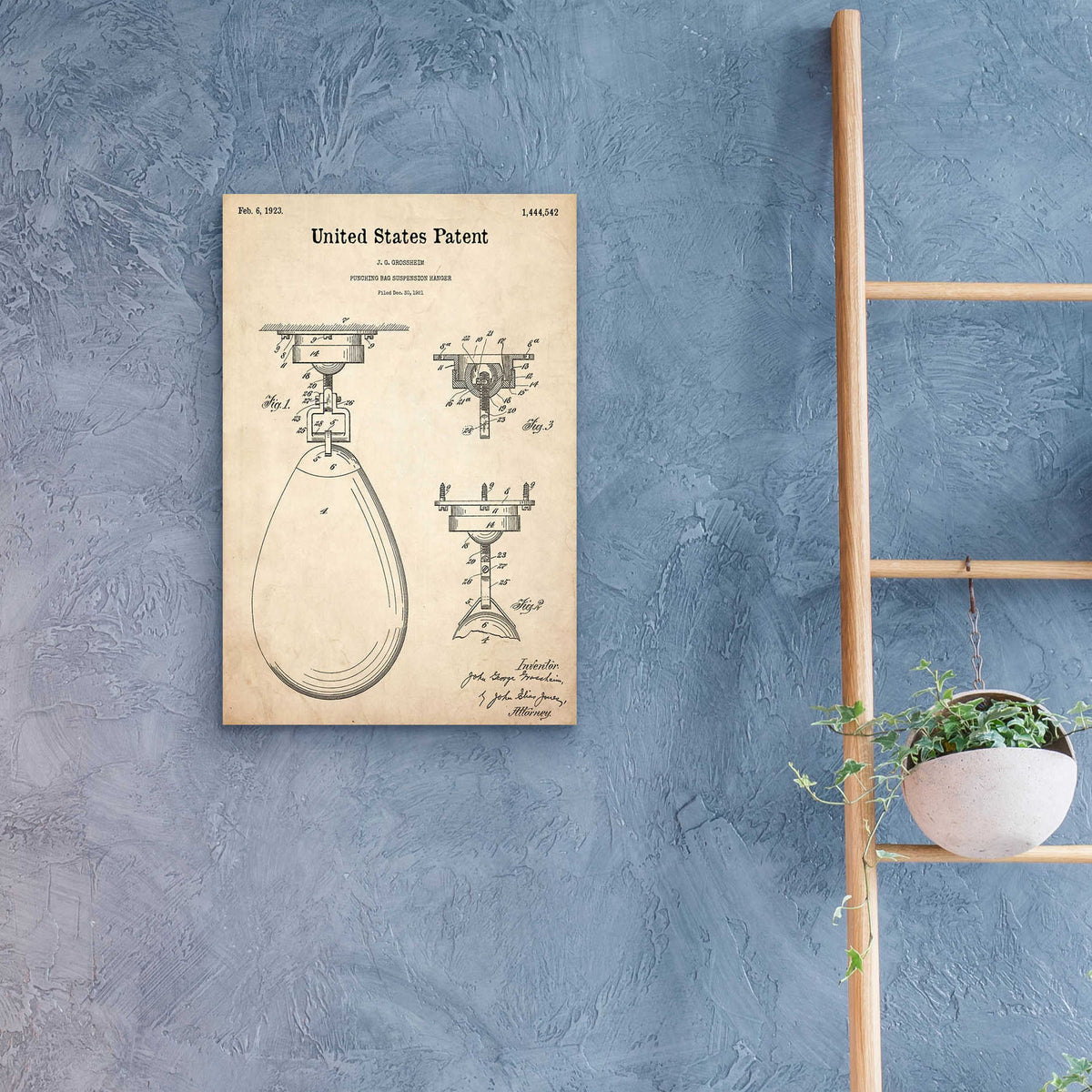 Epic Art 'Boxing Bag Blueprint Patent Parchment,' Acrylic Glass Wall Art,16x24