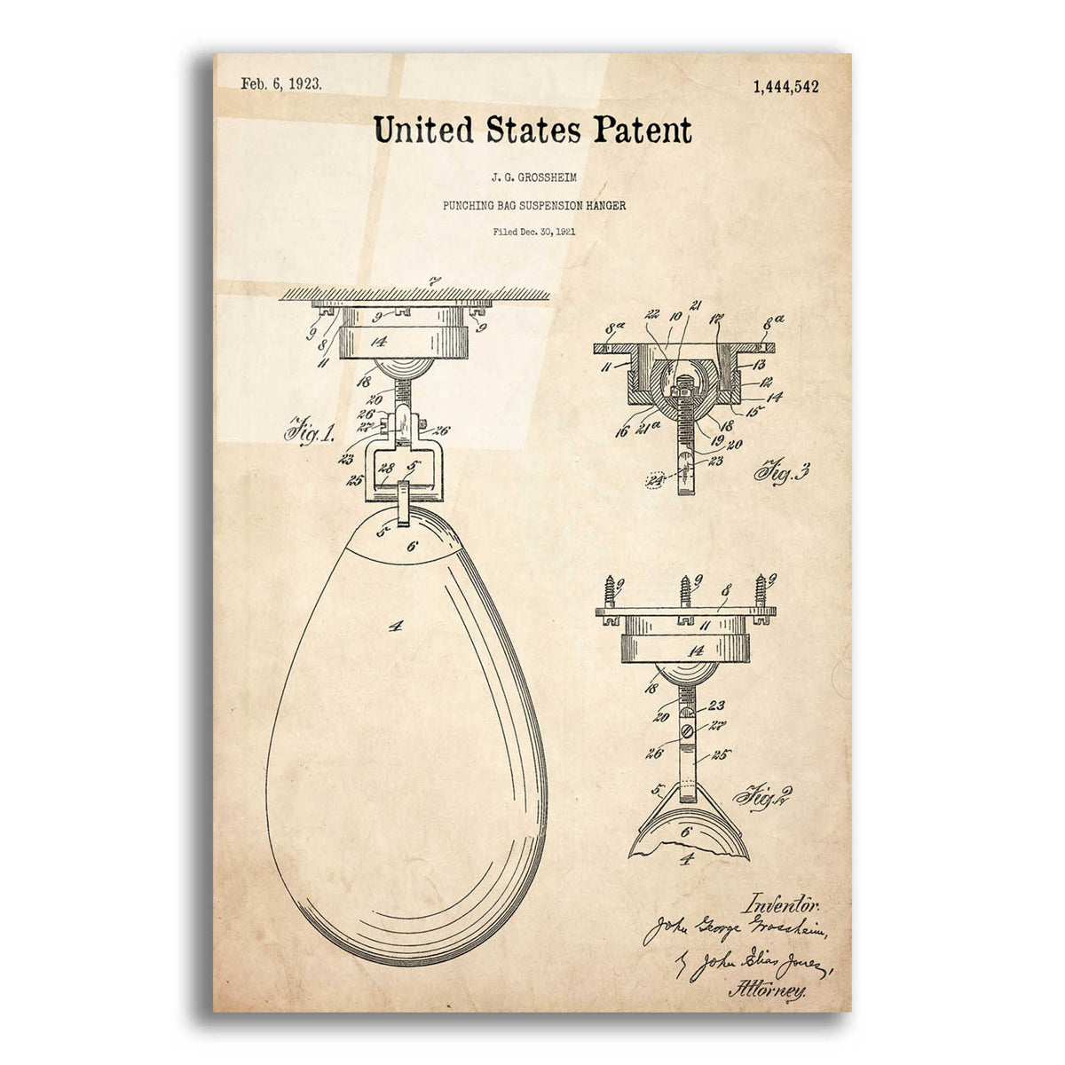 Epic Art 'Boxing Bag Blueprint Patent Parchment,' Acrylic Glass Wall Art