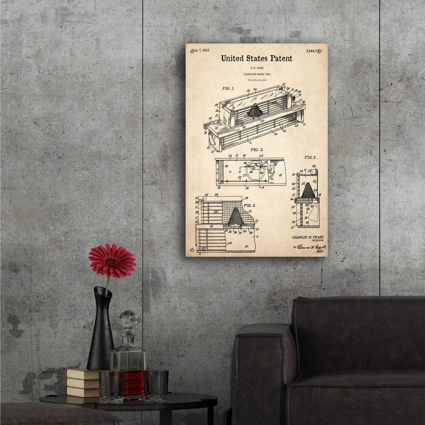 Epic Art 'Queen and Drone Trap  Blueprint Patent Parchment,' Acrylic Glass Wall Art,24x36