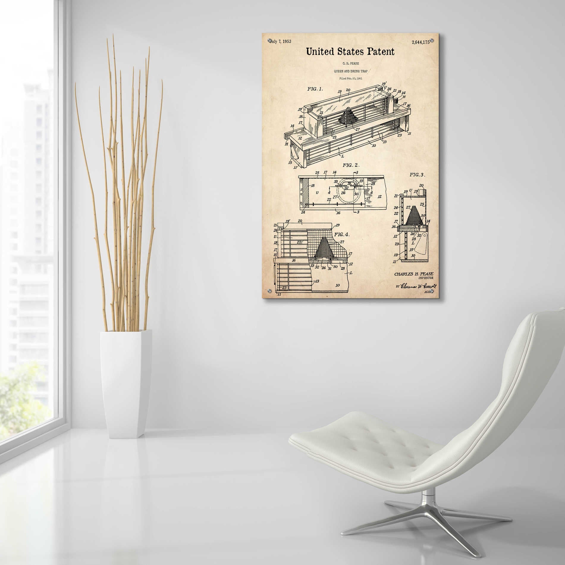 Epic Art 'Queen and Drone Trap  Blueprint Patent Parchment,' Acrylic Glass Wall Art,24x36