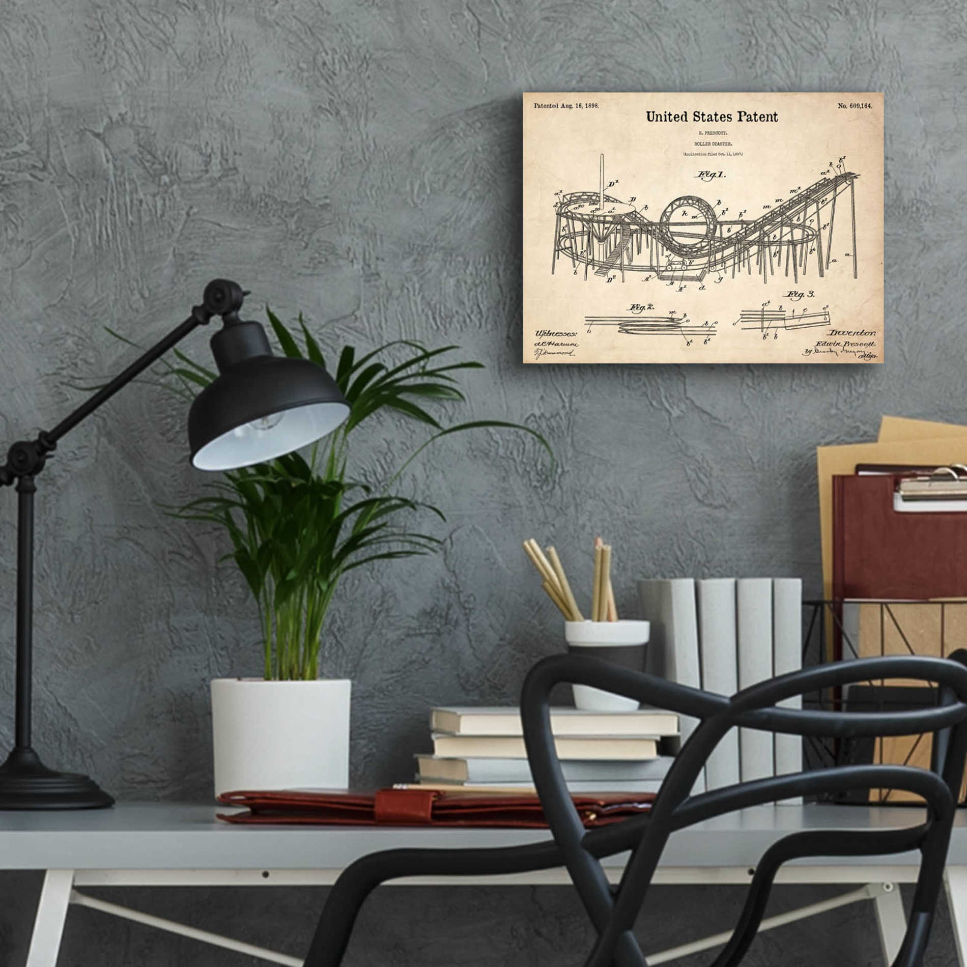 Epic Art 'Roller Coaster Blueprint Patent Parchment,' Acrylic Glass Wall Art,16x12