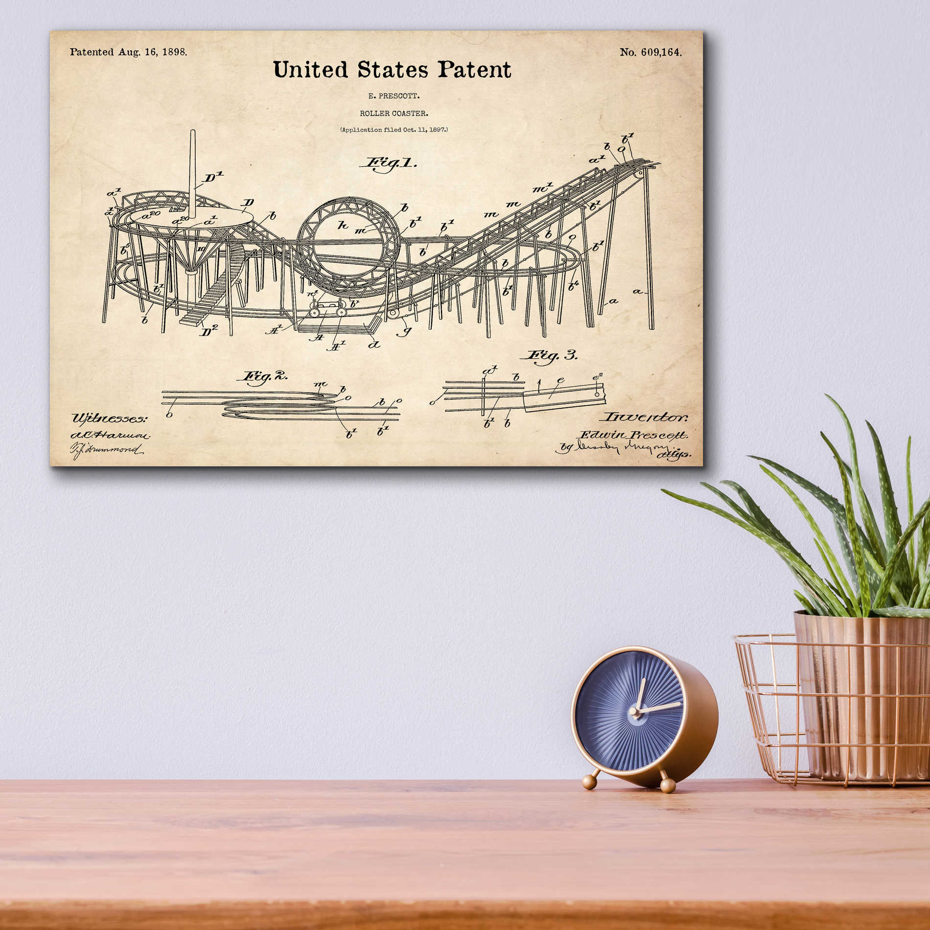 Epic Art 'Roller Coaster Blueprint Patent Parchment,' Acrylic Glass Wall Art,16x12