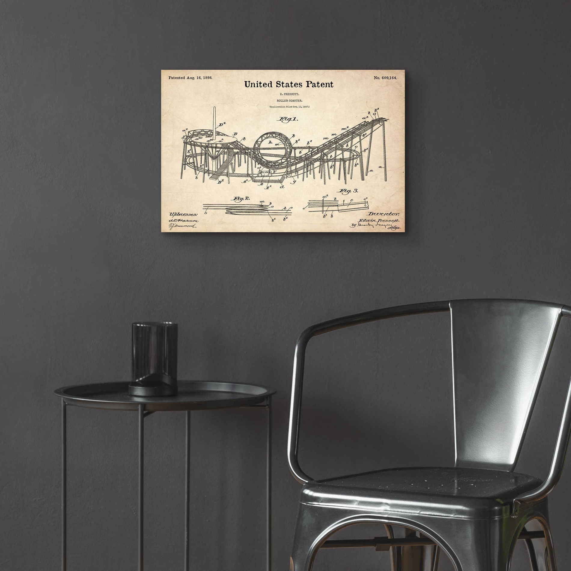 Epic Art 'Roller Coaster Blueprint Patent Parchment,' Acrylic Glass Wall Art,24x16