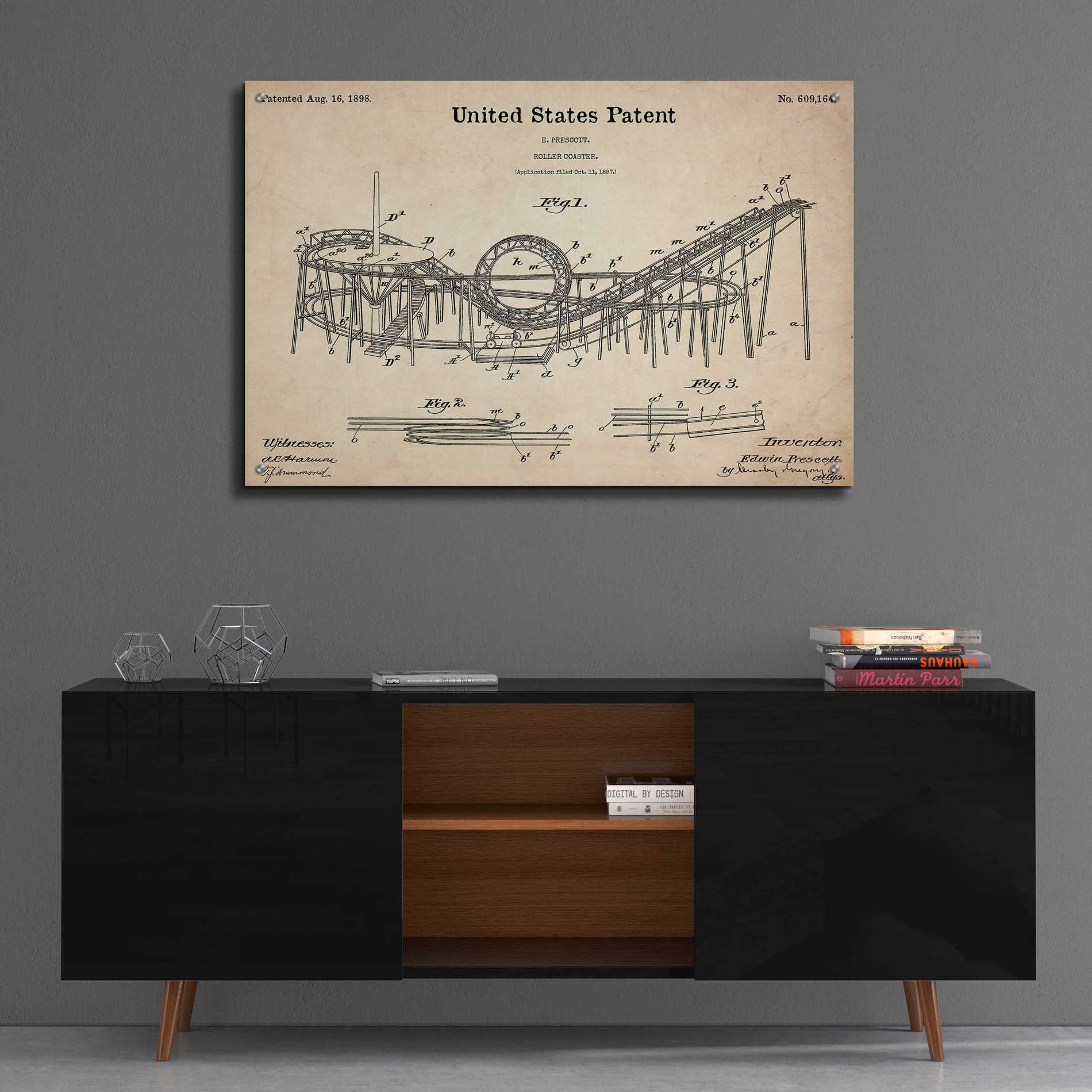 Epic Art 'Roller Coaster Blueprint Patent Parchment,' Acrylic Glass Wall Art,36x24