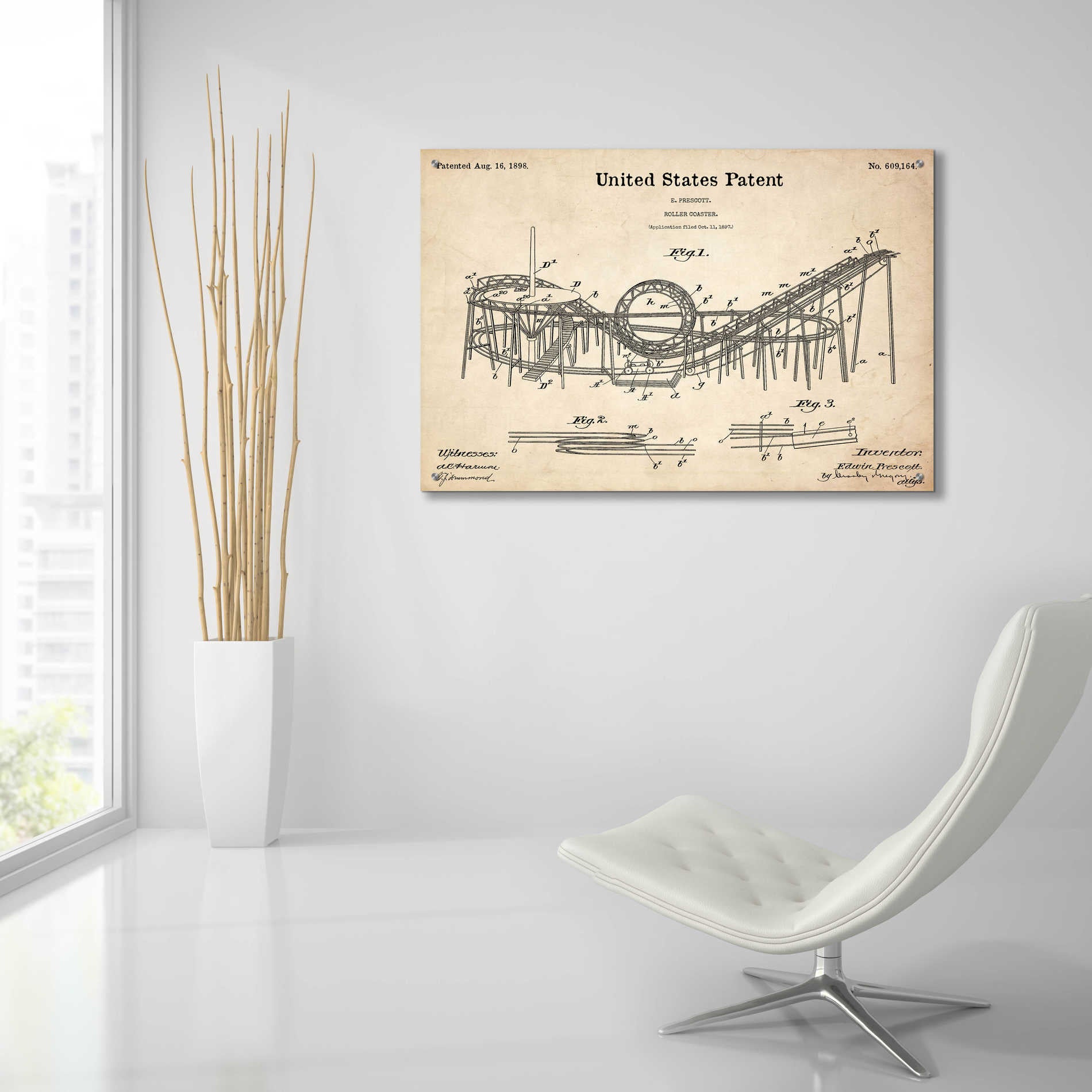 Epic Art 'Roller Coaster Blueprint Patent Parchment,' Acrylic Glass Wall Art,36x24