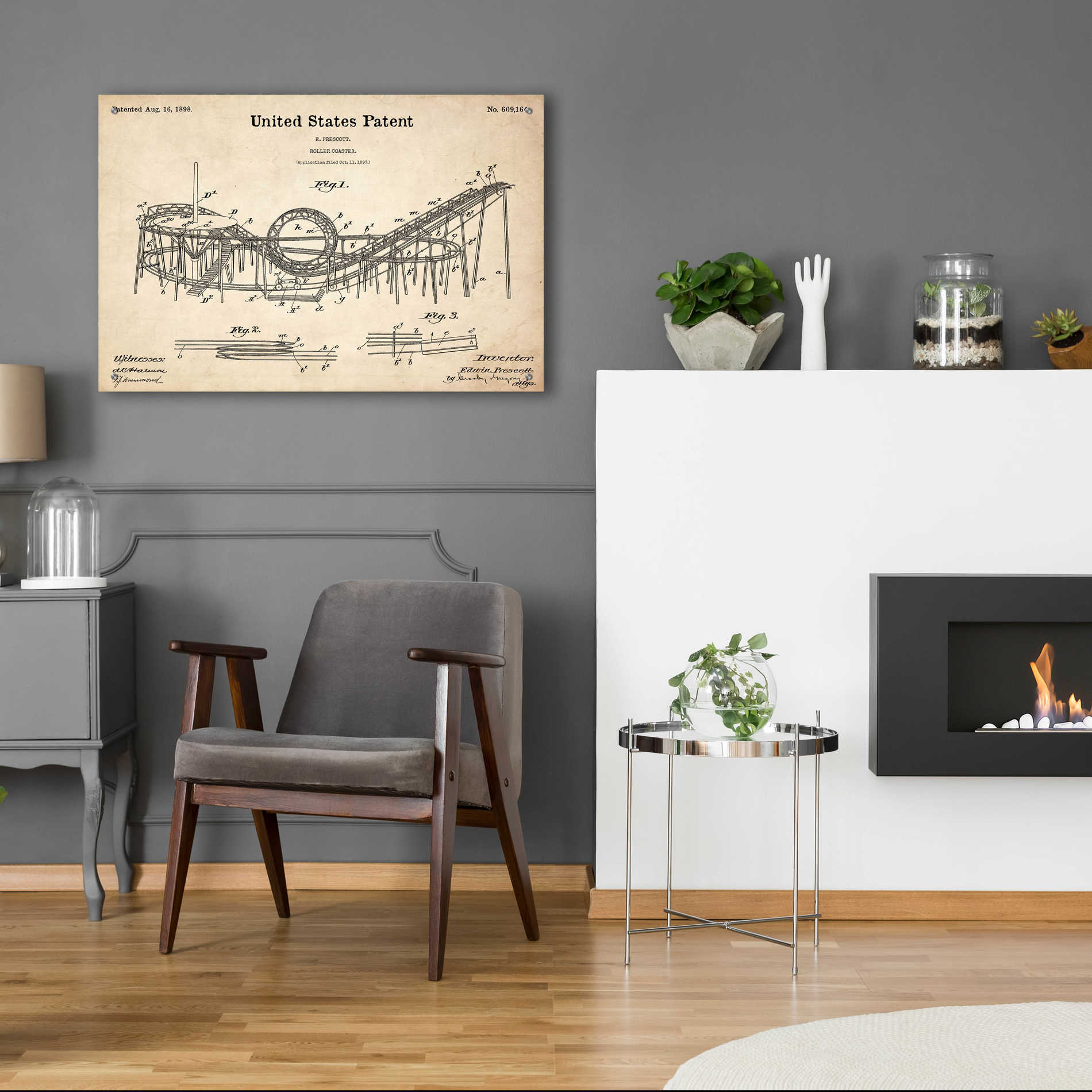 Epic Art 'Roller Coaster Blueprint Patent Parchment,' Acrylic Glass Wall Art,36x24