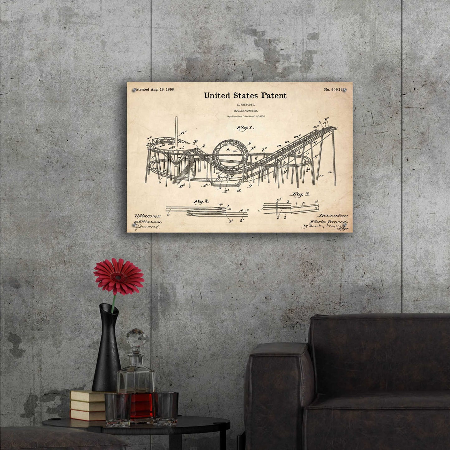 Epic Art 'Roller Coaster Blueprint Patent Parchment,' Acrylic Glass Wall Art,36x24