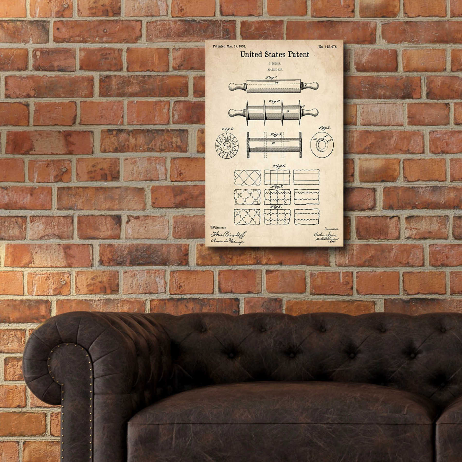 Epic Art 'Rolling Pin Blueprint Patent Parchment,' Acrylic Glass Wall Art,16x24