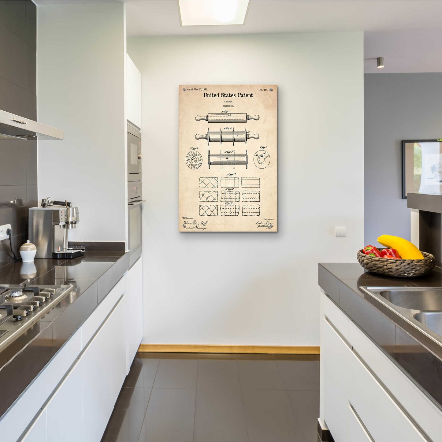 Epic Art 'Rolling Pin Blueprint Patent Parchment,' Acrylic Glass Wall Art,24x36