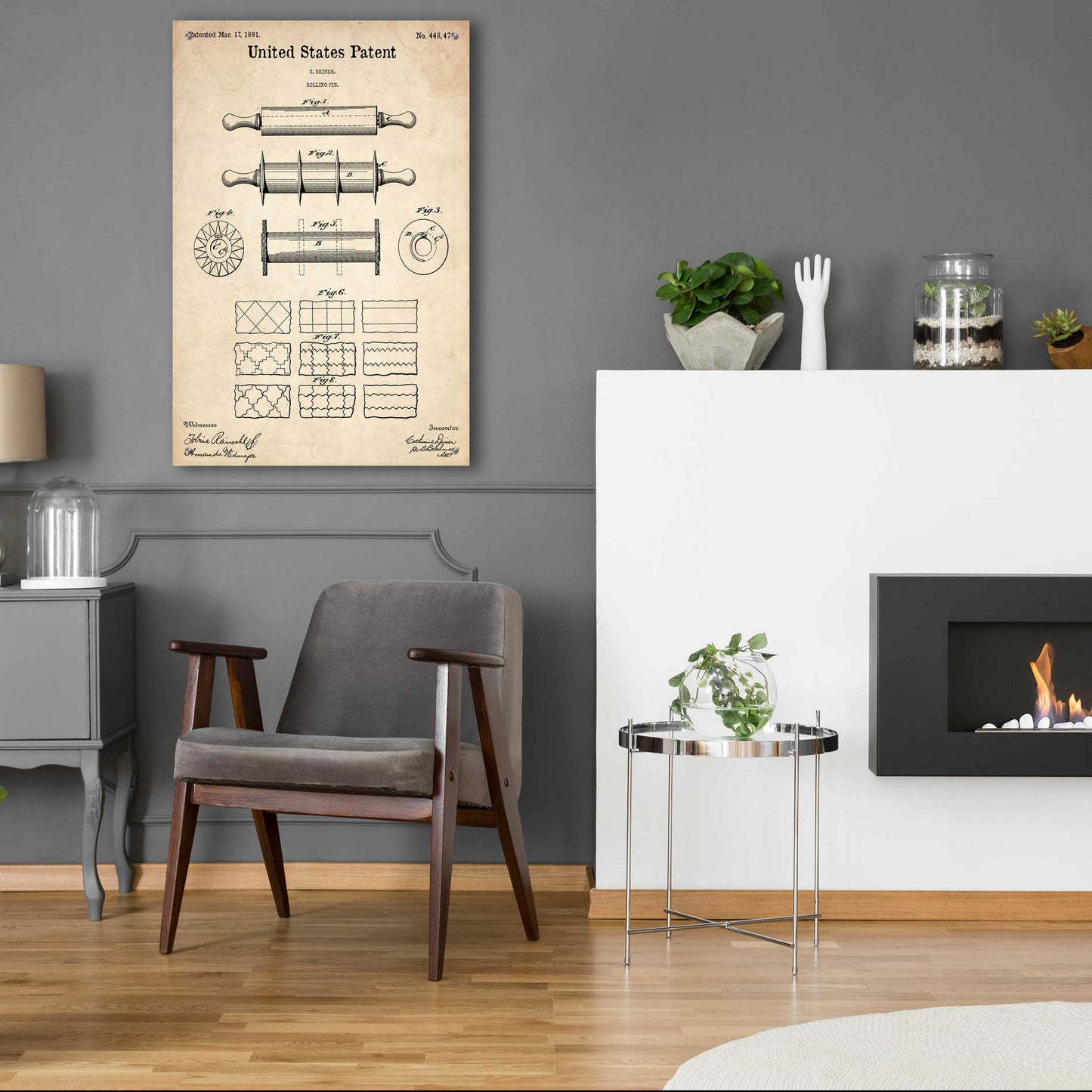 Epic Art 'Rolling Pin Blueprint Patent Parchment,' Acrylic Glass Wall Art,24x36