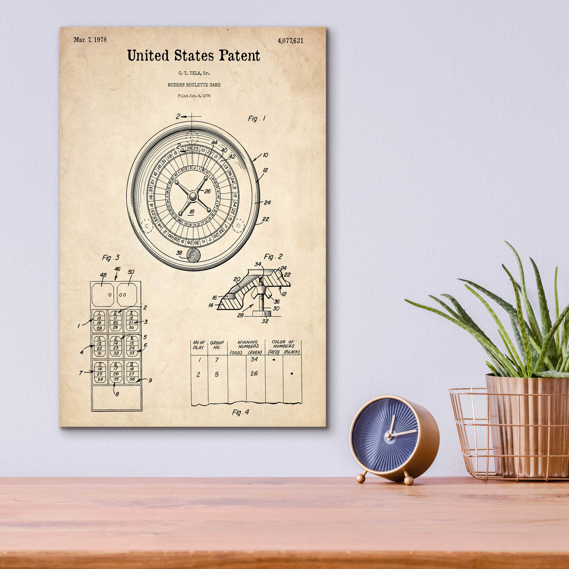 Epic Art 'Roulette Blueprint Patent Parchment,' Acrylic Glass Wall Art,12x16