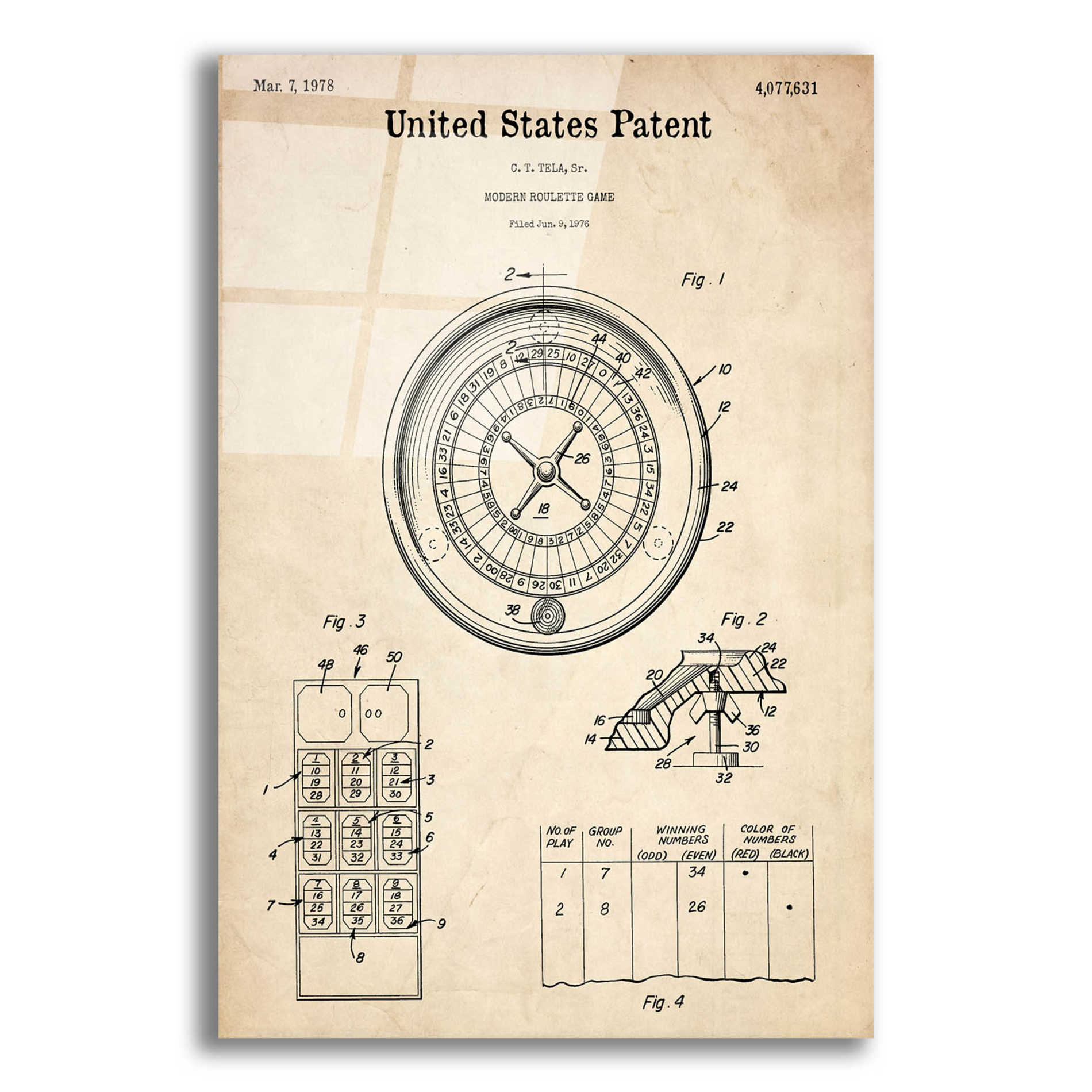 Epic Art 'Roulette Blueprint Patent Parchment,' Acrylic Glass Wall Art,12x16