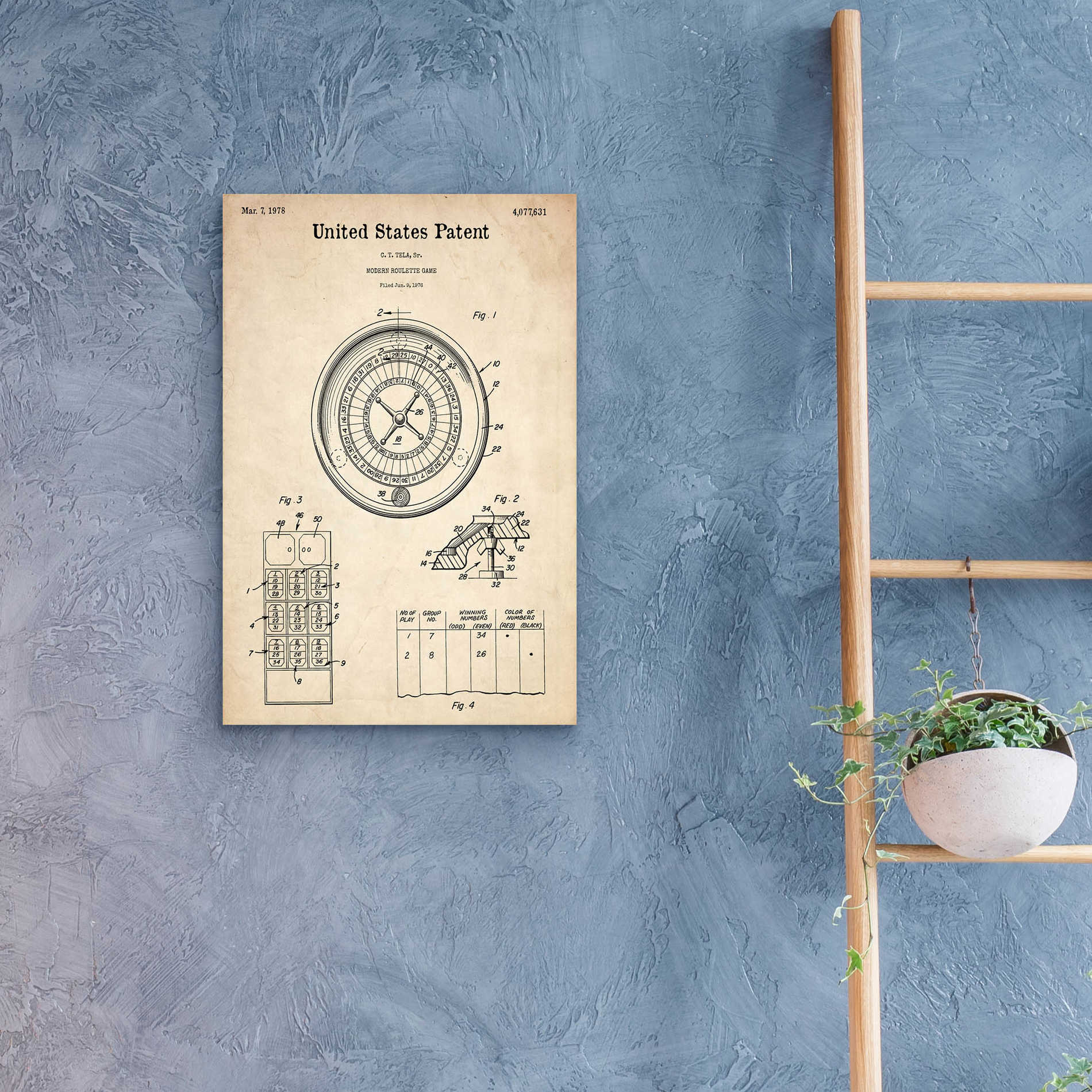 Epic Art 'Roulette Blueprint Patent Parchment,' Acrylic Glass Wall Art,16x24