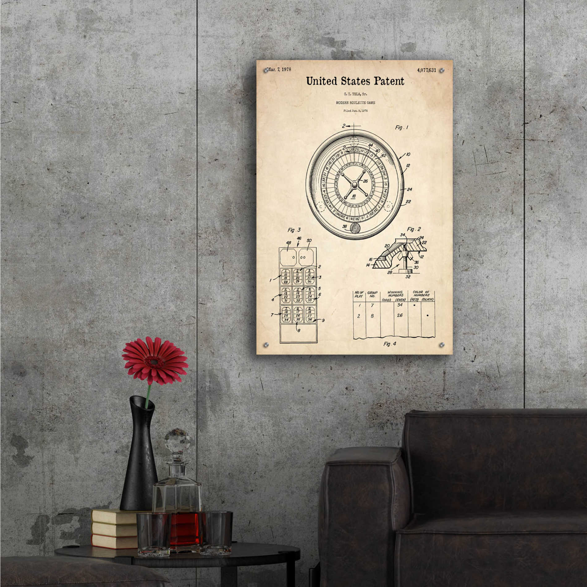 Epic Art 'Roulette Blueprint Patent Parchment,' Acrylic Glass Wall Art,24x36