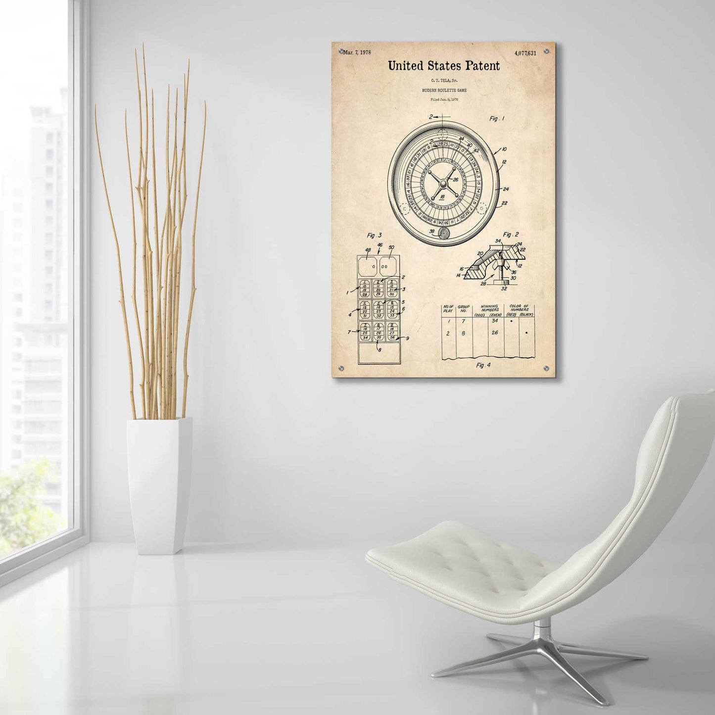 Epic Art 'Roulette Blueprint Patent Parchment,' Acrylic Glass Wall Art,24x36