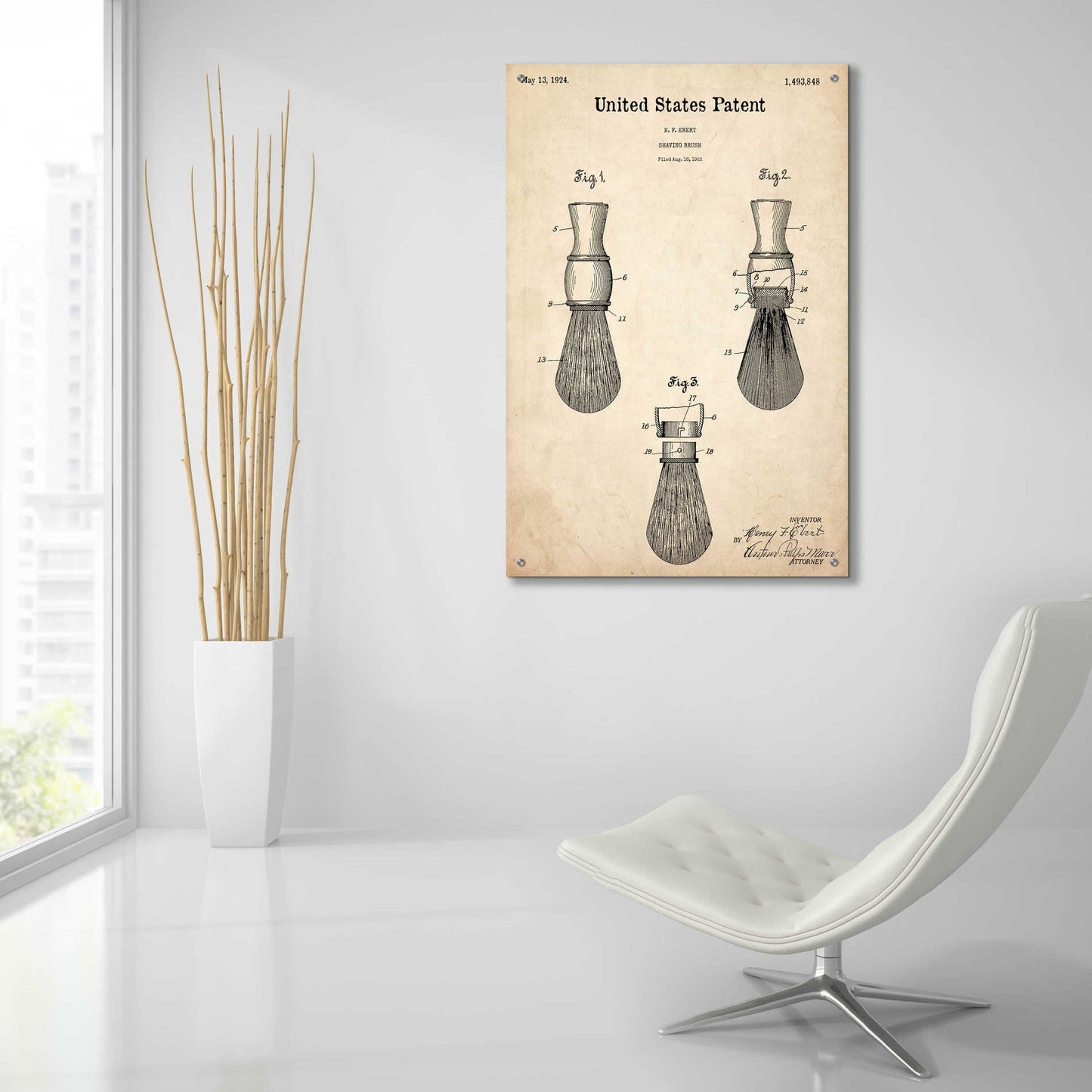 Epic Art 'Shaving Brush Blueprint Patent Parchment,' Acrylic Glass Wall Art,24x36