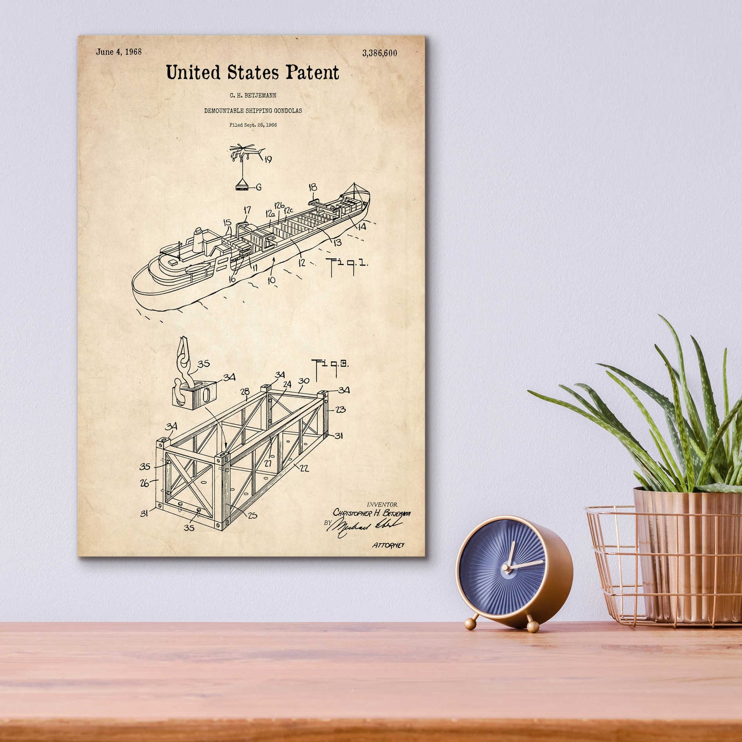 Epic Art 'Shipping Gondola Blueprint Patent Parchment,' Acrylic Glass Wall Art,12x16