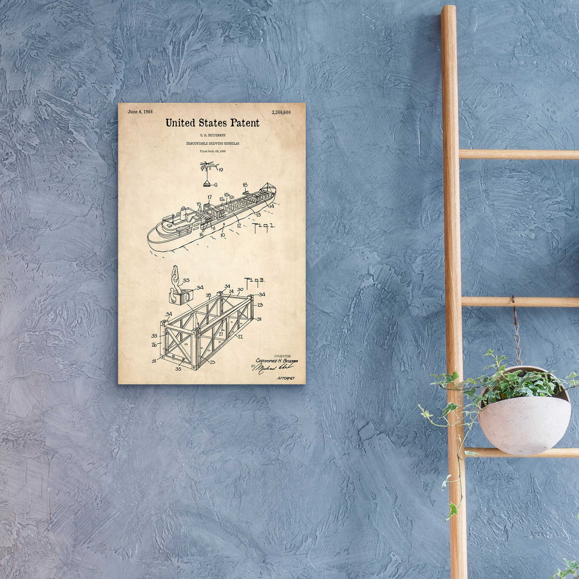 Epic Art 'Shipping Gondola Blueprint Patent Parchment,' Acrylic Glass Wall Art,16x24