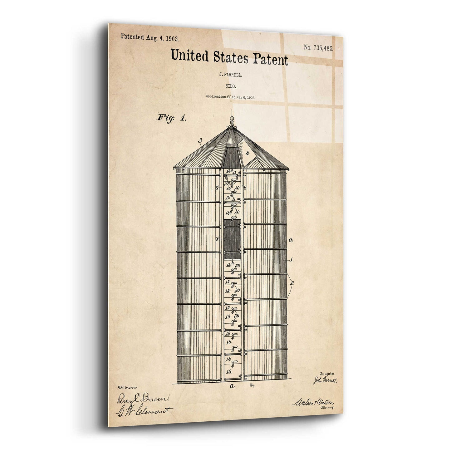 Epic Art 'Silo Blueprint Patent Parchment,' Acrylic Glass Wall Art,12x16