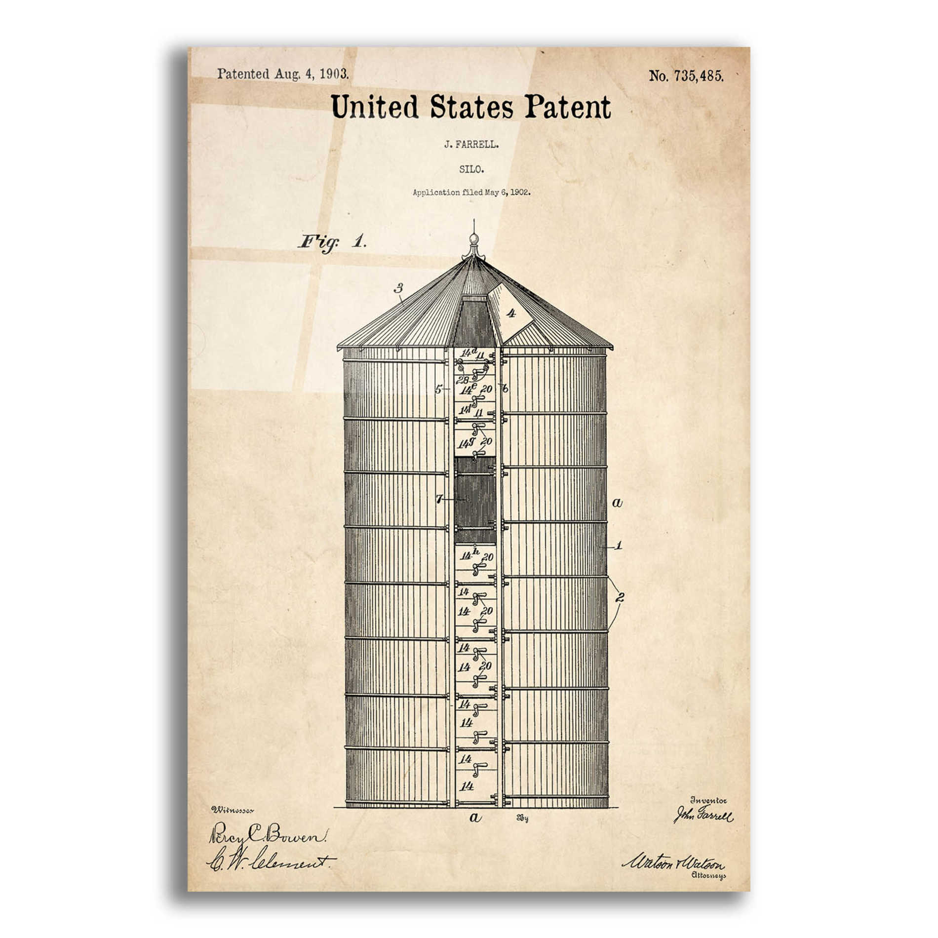 Epic Art 'Silo Blueprint Patent Parchment,' Acrylic Glass Wall Art,12x16