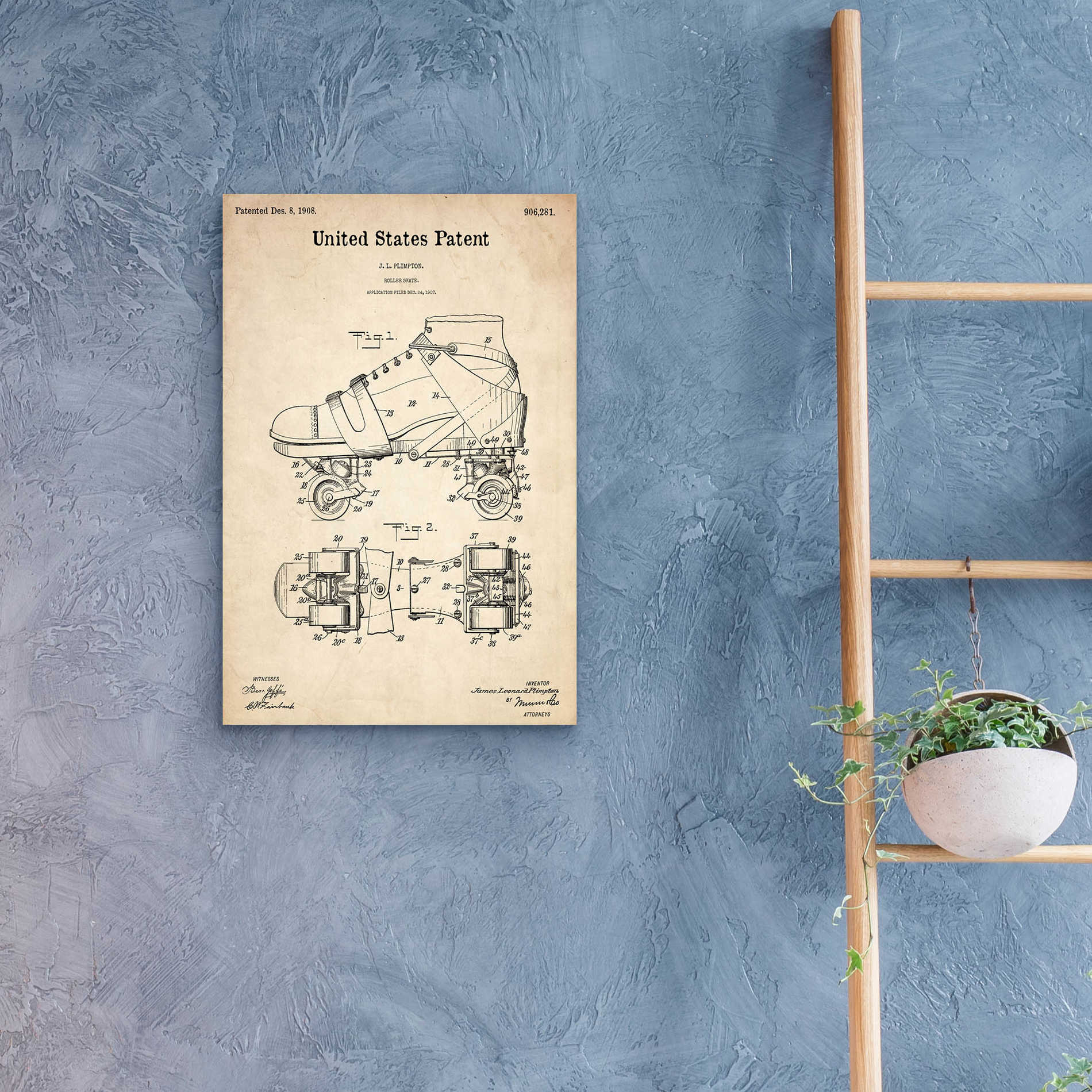 Epic Art 'Roller Skate Blueprint Patent Parchment,' Acrylic Glass Wall Art,16x24