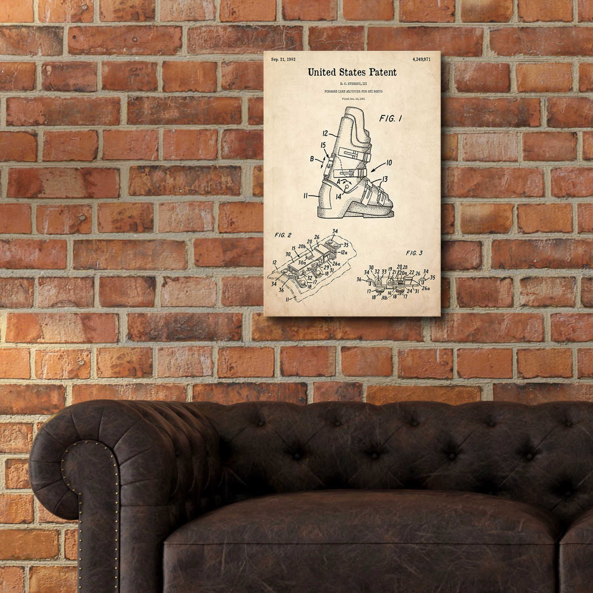 Epic Art 'Ski Boots Blueprint Patent Parchment,' Acrylic Glass Wall Art,16x24