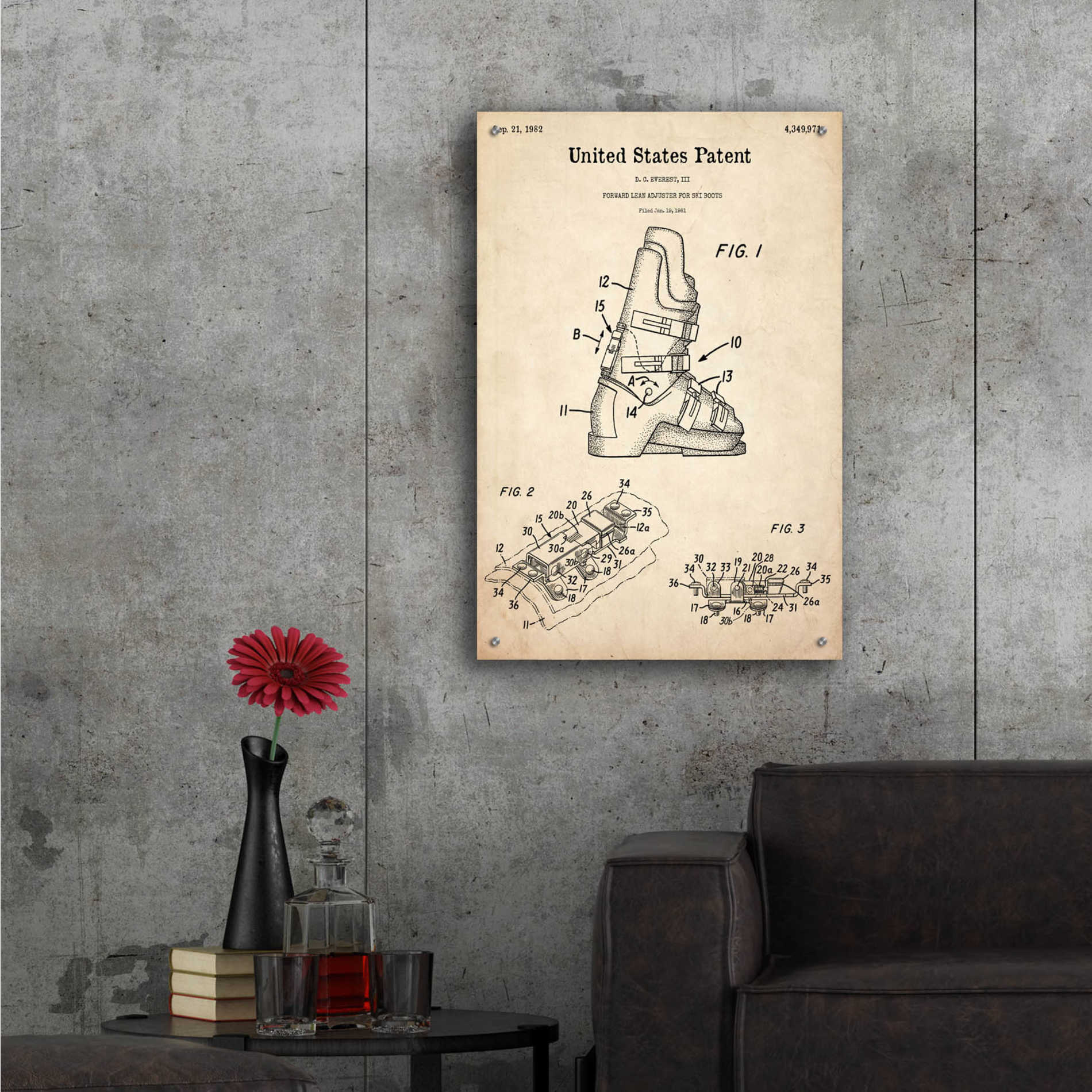 Epic Art 'Ski Boots Blueprint Patent Parchment,' Acrylic Glass Wall Art,24x36