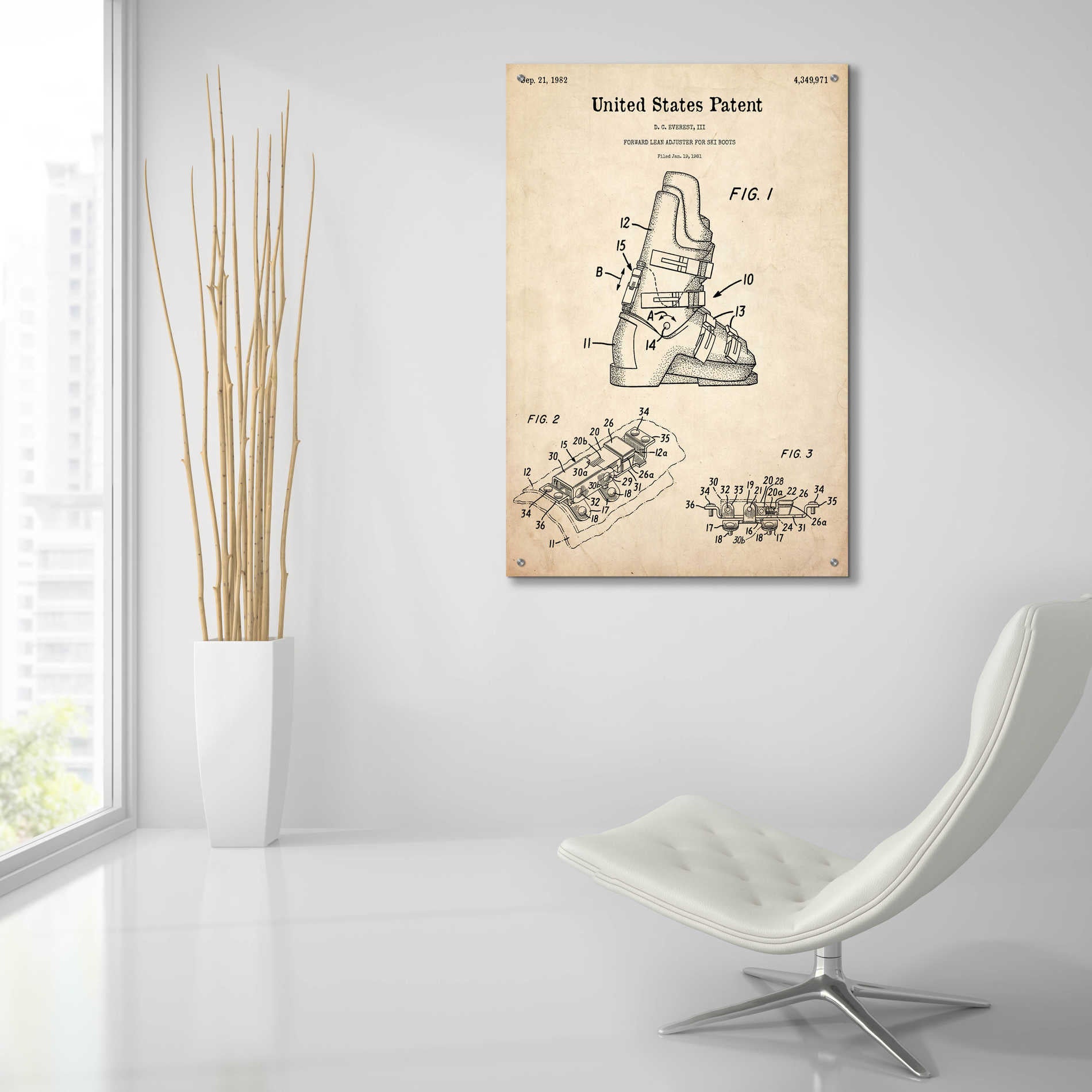 Epic Art 'Ski Boots Blueprint Patent Parchment,' Acrylic Glass Wall Art,24x36