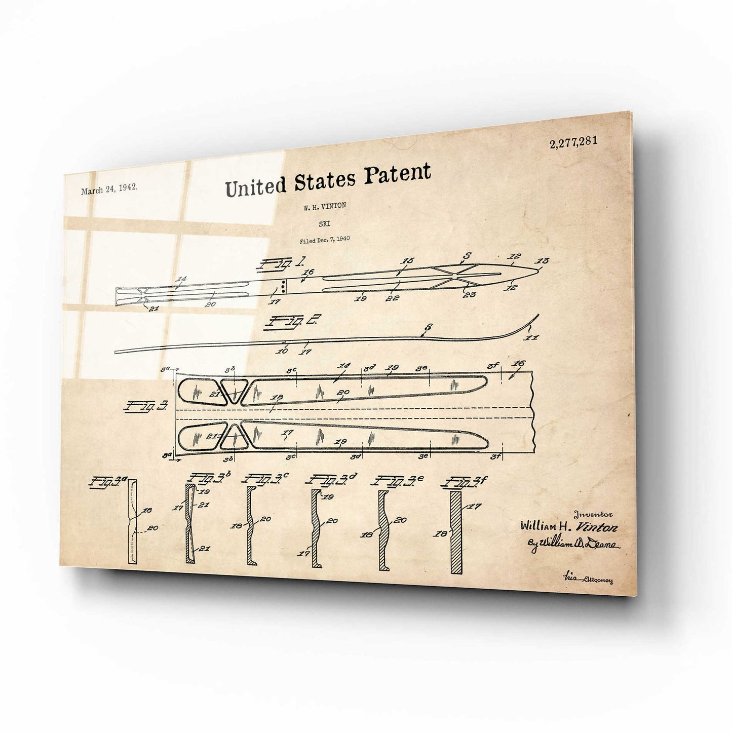 Epic Art 'Ski Blueprint Patent Parchment,' Acrylic Glass Wall Art,16x12