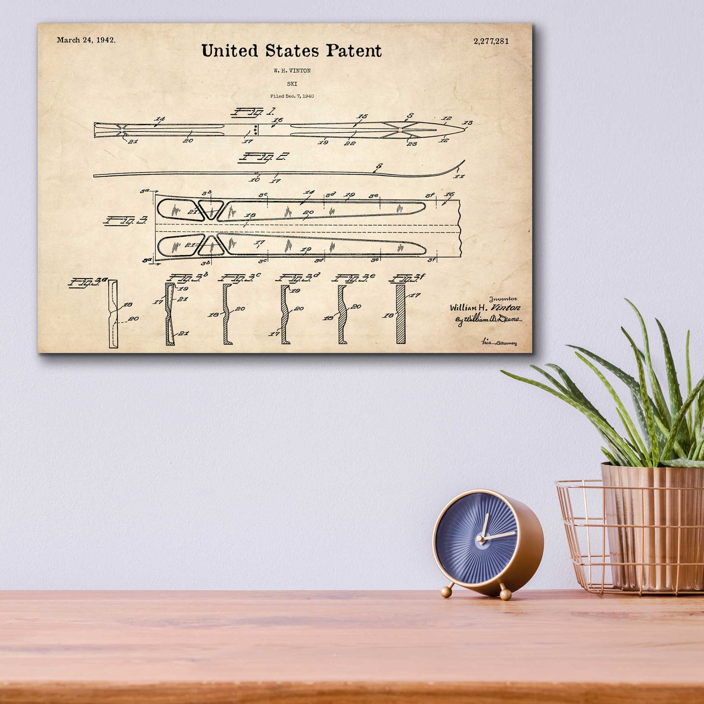 Epic Art 'Ski Blueprint Patent Parchment,' Acrylic Glass Wall Art,16x12