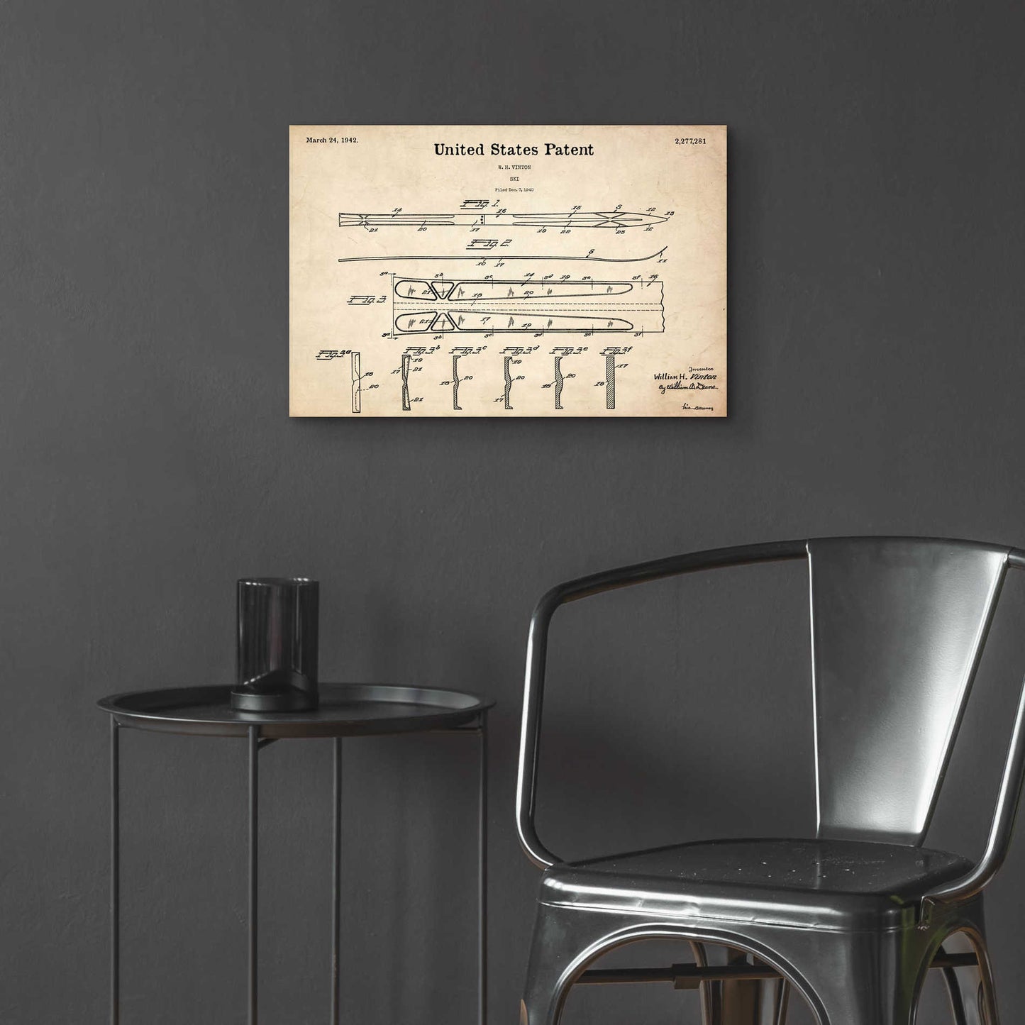 Epic Art 'Ski Blueprint Patent Parchment,' Acrylic Glass Wall Art,24x16