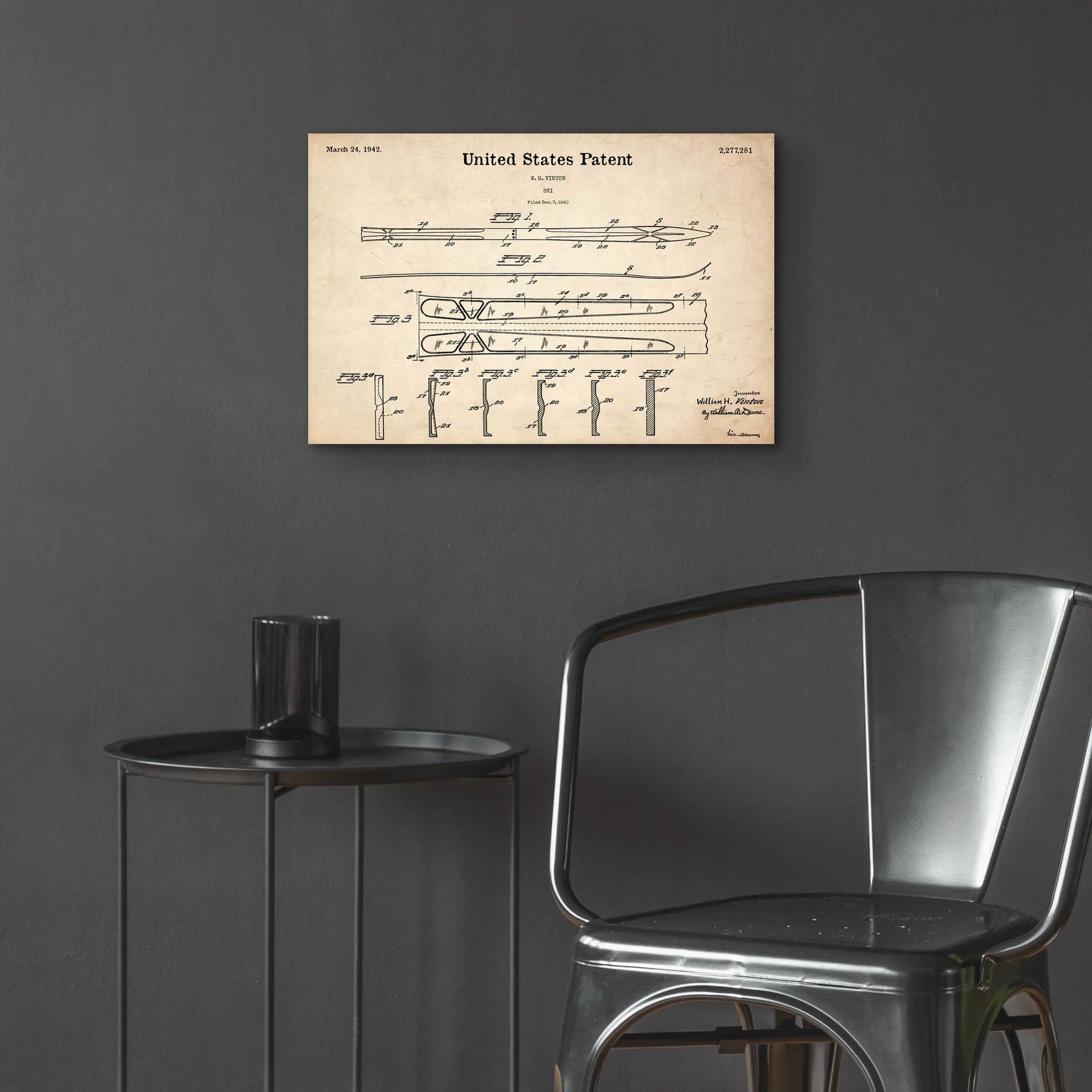 Epic Art 'Ski Blueprint Patent Parchment,' Acrylic Glass Wall Art,24x16