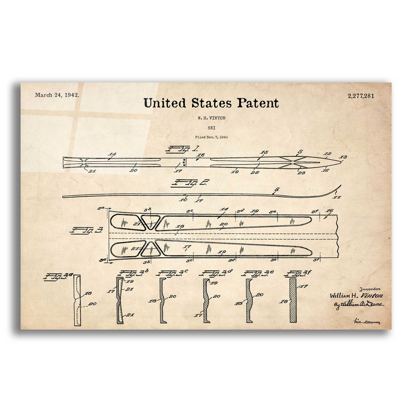 Epic Art 'Ski Blueprint Patent Parchment,' Acrylic Glass Wall Art,24x16